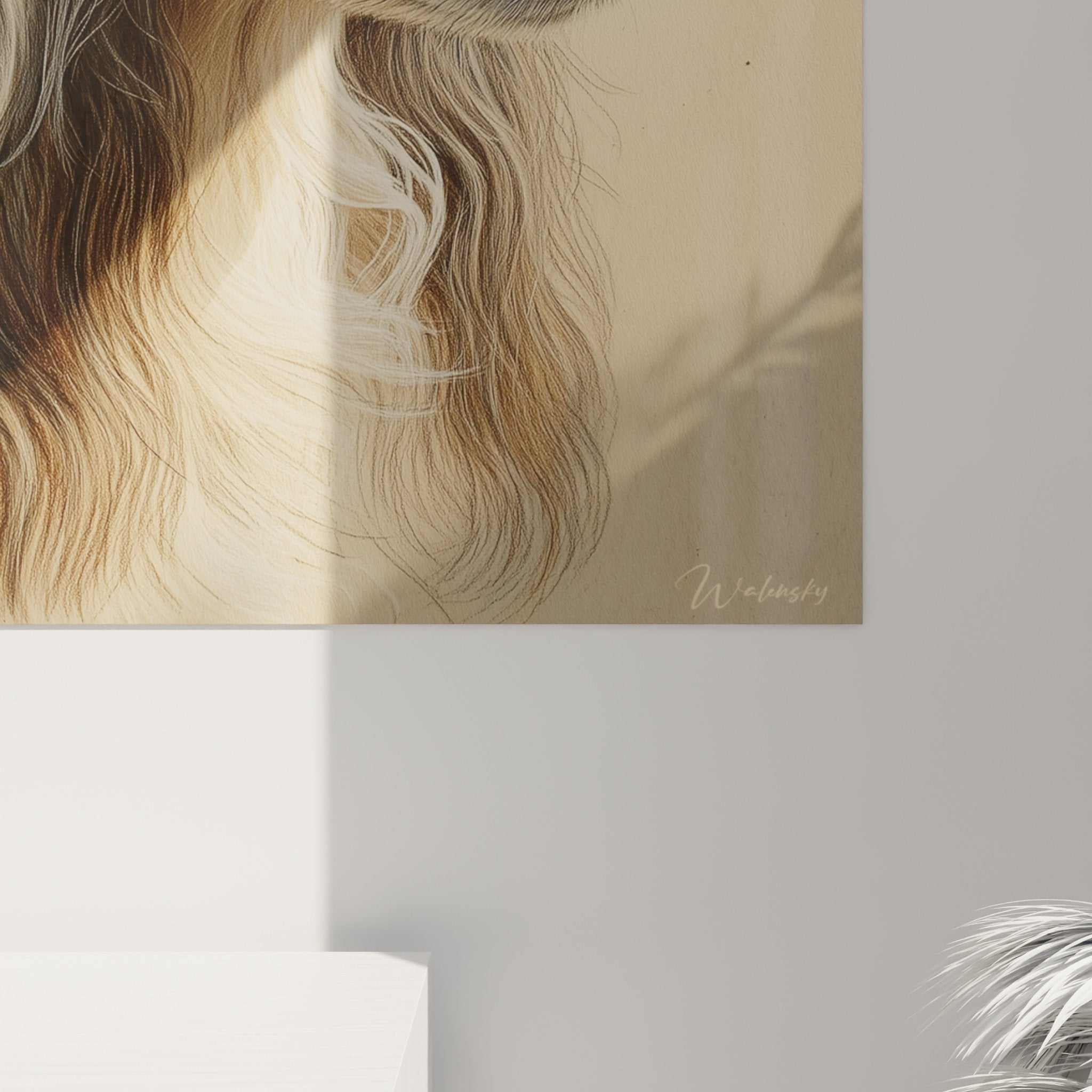 Überblick über das Porträtgemälde Afghane Windhund in elegantem Interieur mit weichem natürlichem Licht