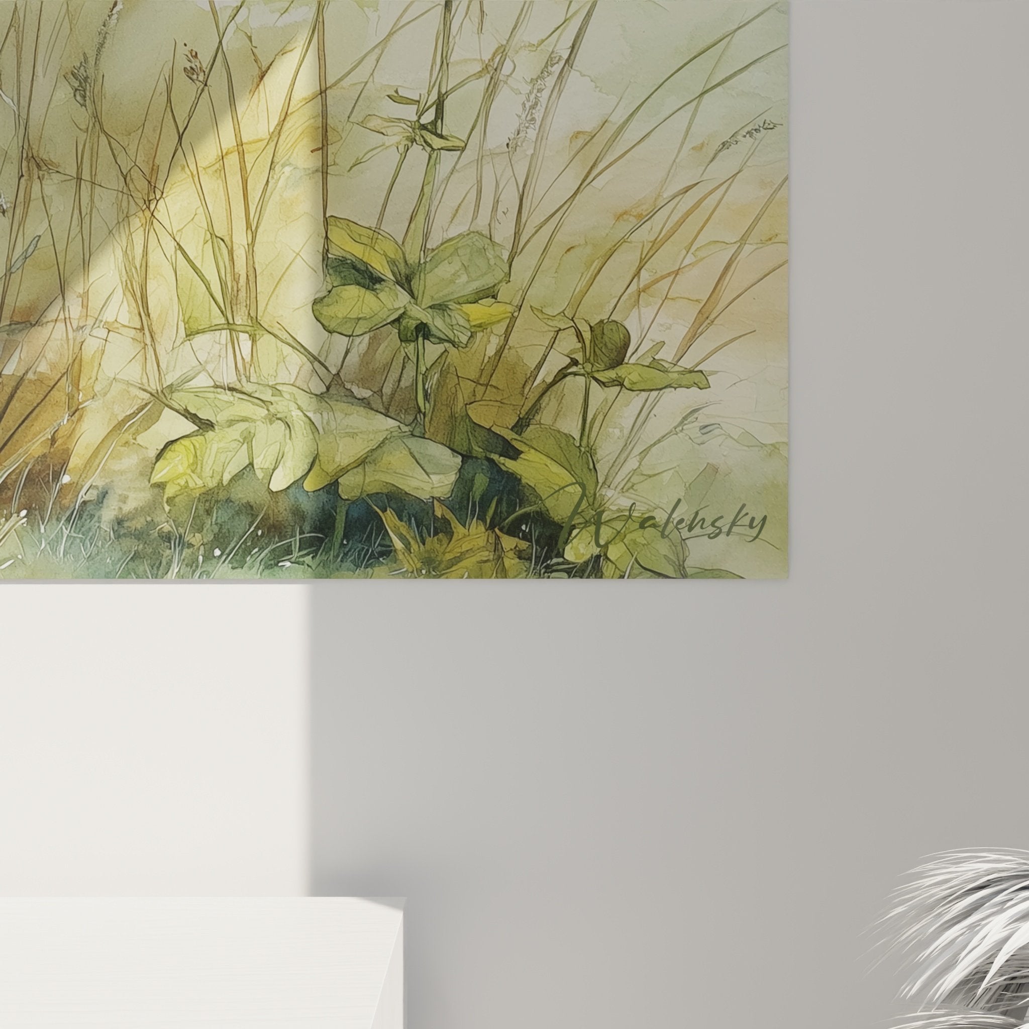 Vue d'ensemble tableau mural Shar Pei contemplatif avec fleurs roses dans intérieur lumineux