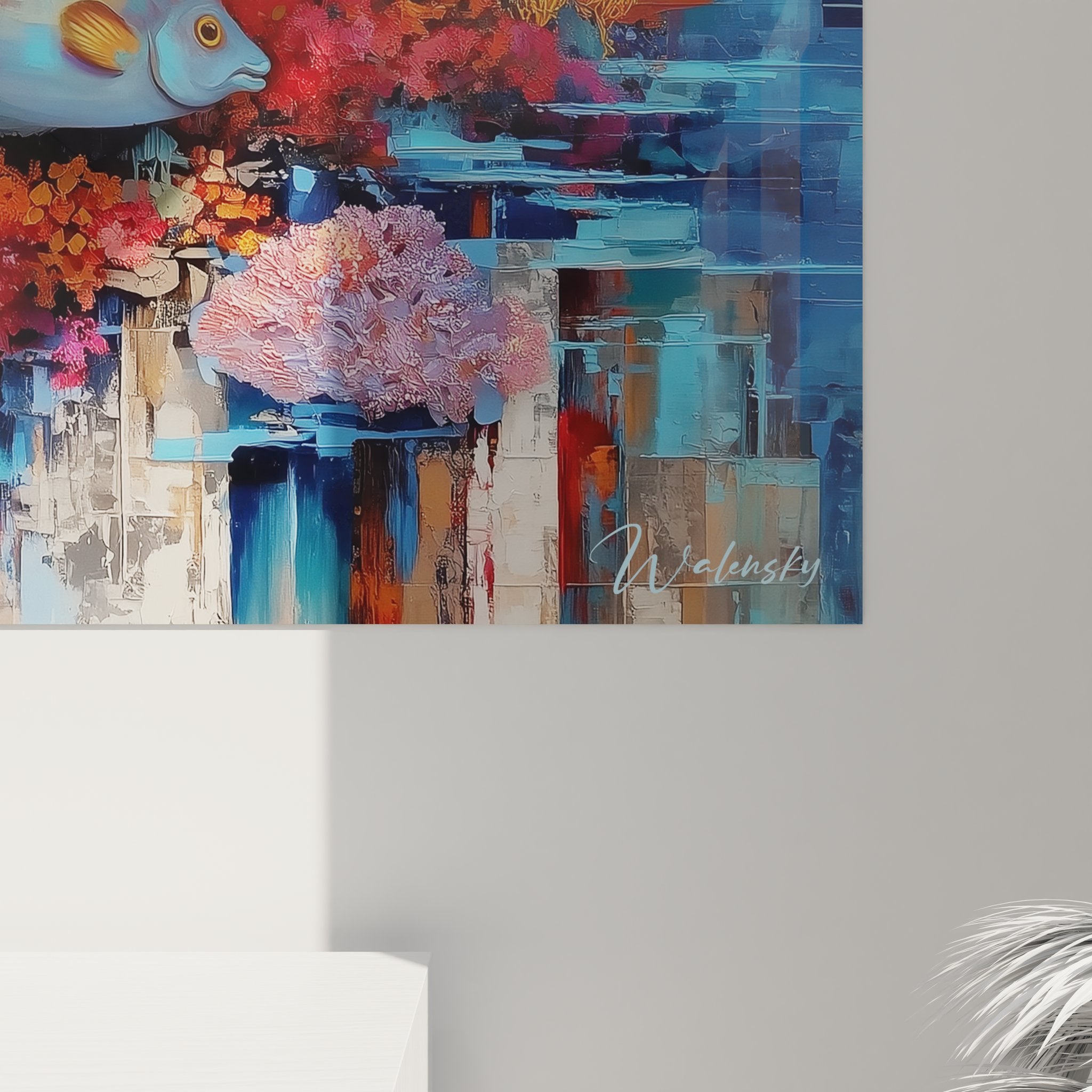 Vue ensemble tableau récif corallien - Art mural aquatique décoratif coloré