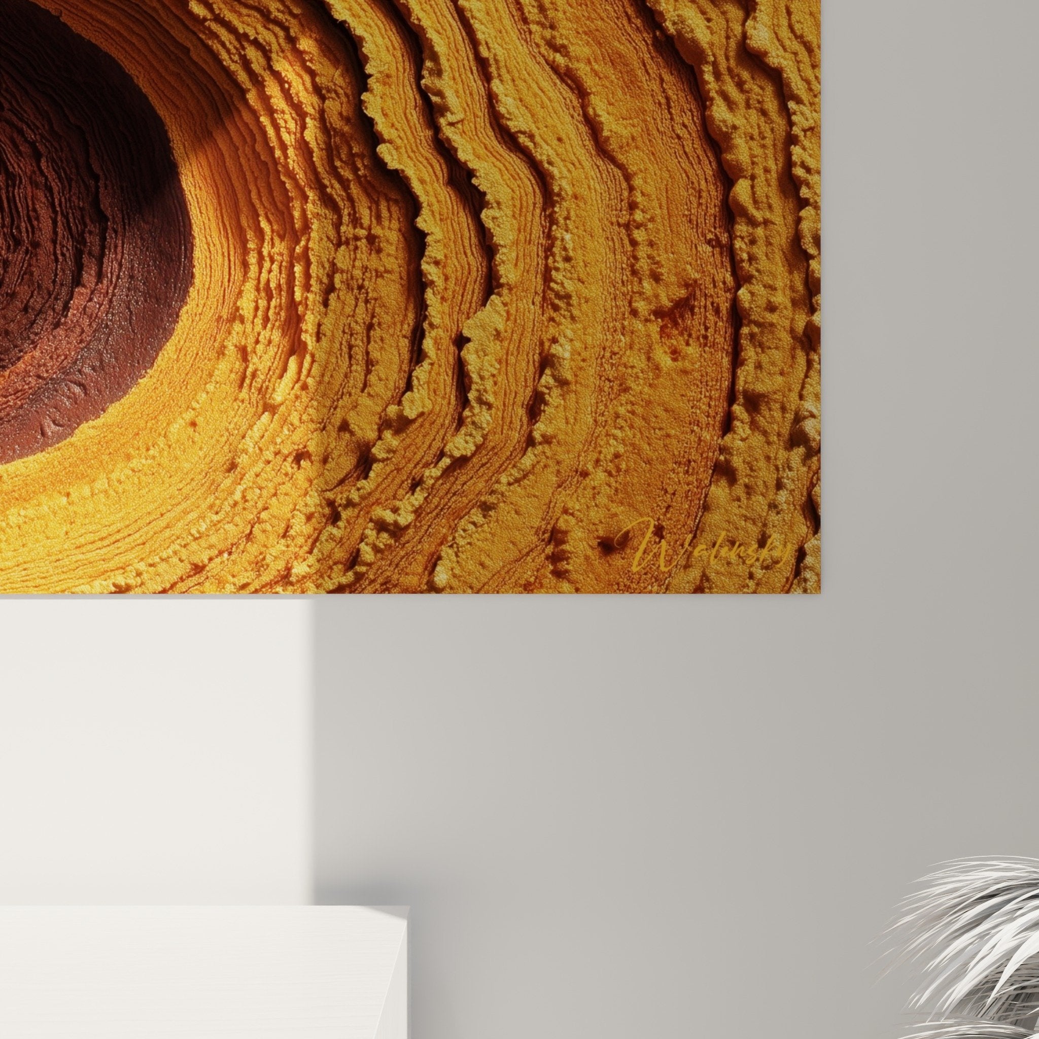 Overview golden spiral artwork with ochre tones - Feng shui North-East Earth wall art