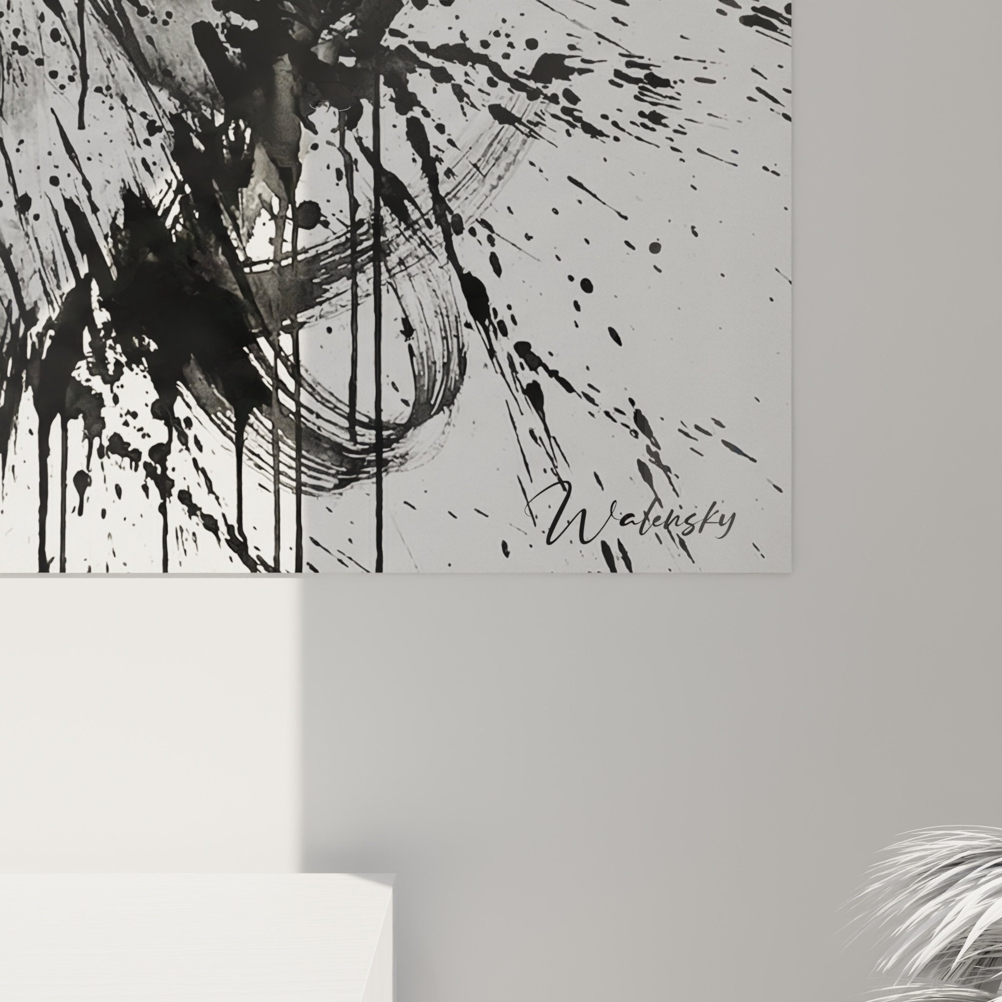 vue ensemble tableau spitz pomeranien noir blanc decoration murale art moderne salon contemporain