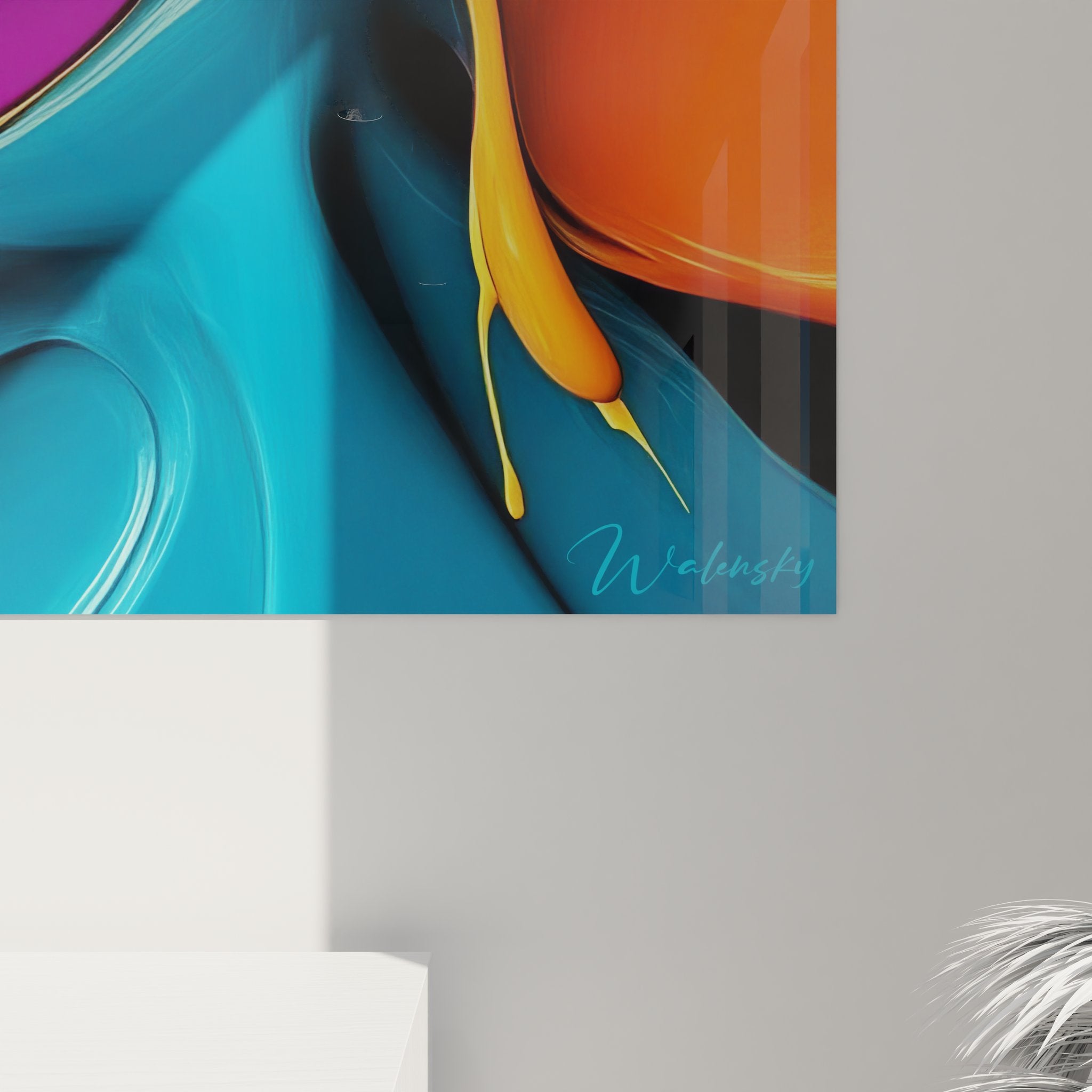 Vue ensemble tableau abstrait coloré mural art contemporain décoration intérieur moderne