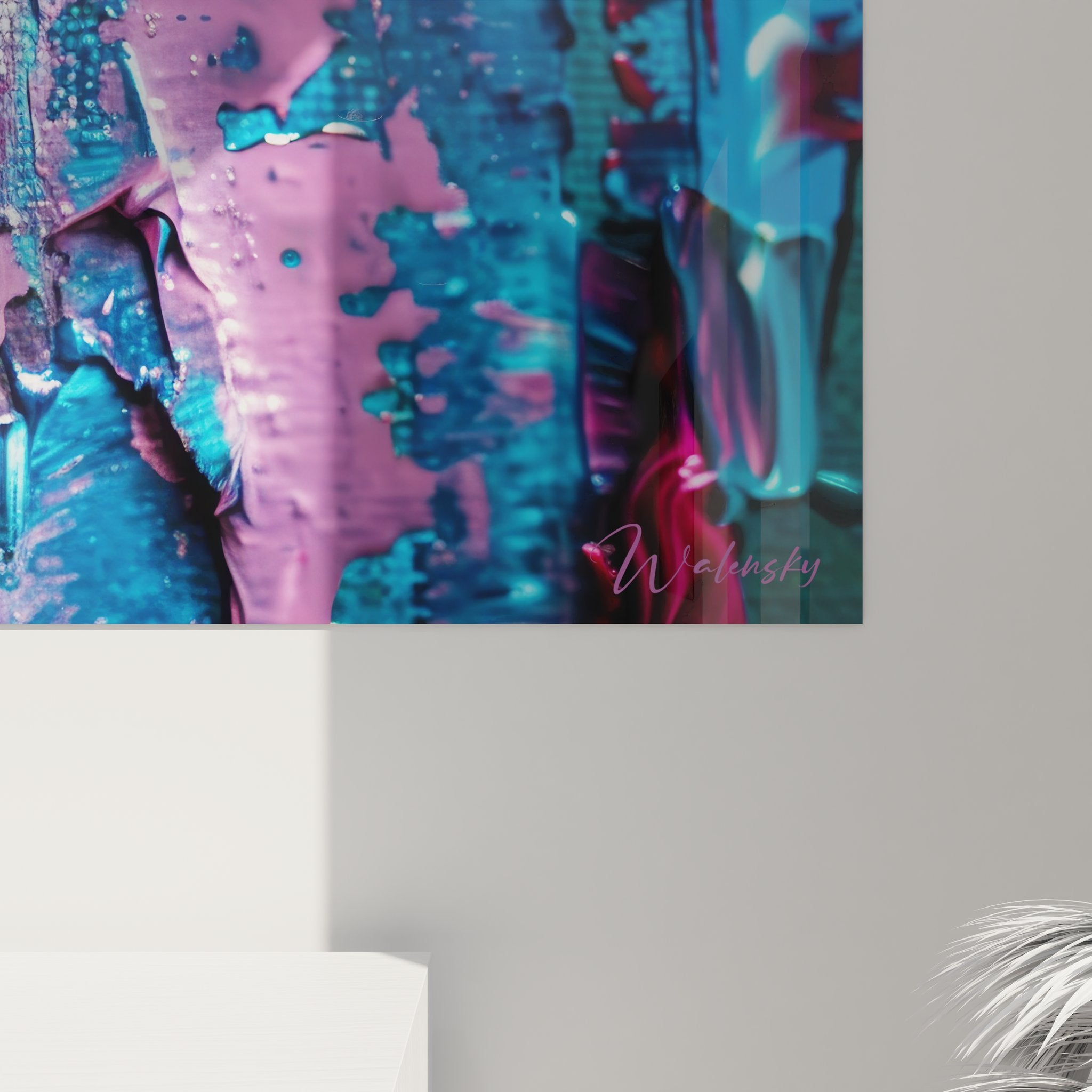 Vue ensemble tableau abstrait coloré peinture moderne murale art contemporain salon design