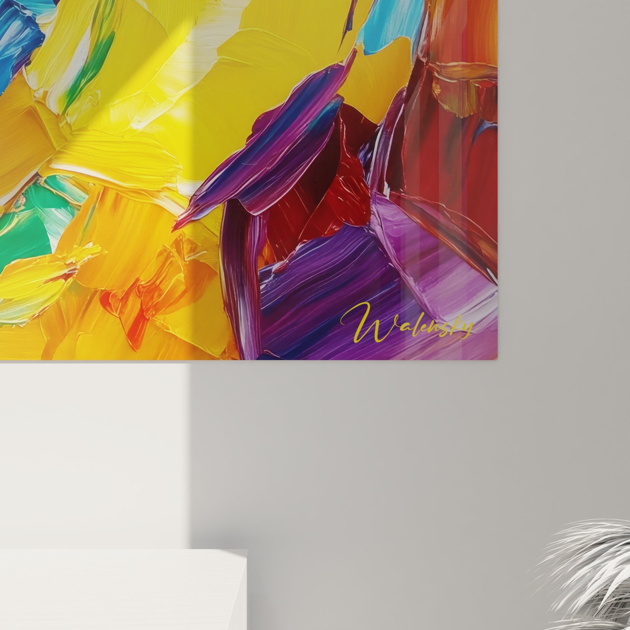 Vue ensemble tableau abstrait coloré composition dynamique art moderne décoratif mural