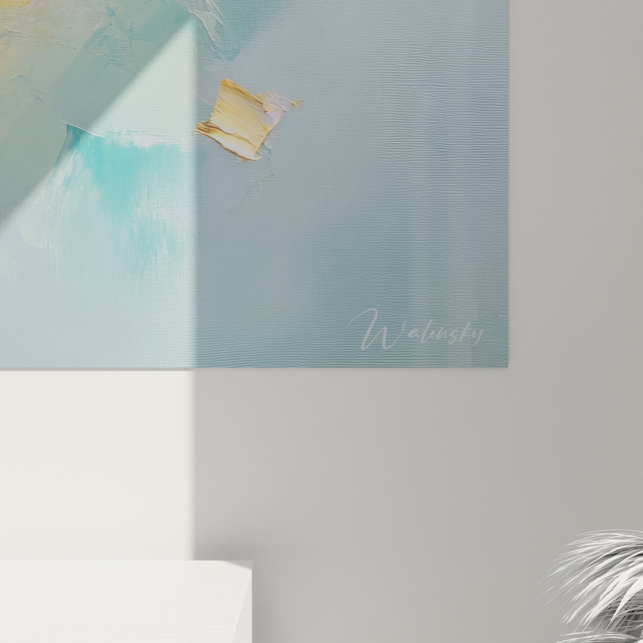 Vue d'ensemble du tableau abstrait dynamique dans un intérieur contemporain