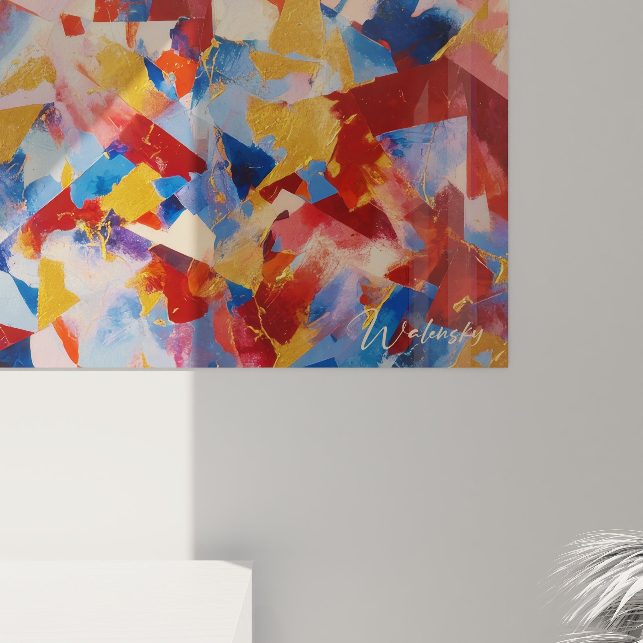 Vue ensemble tableau abstrait mural composition colorée décoration contemporaine