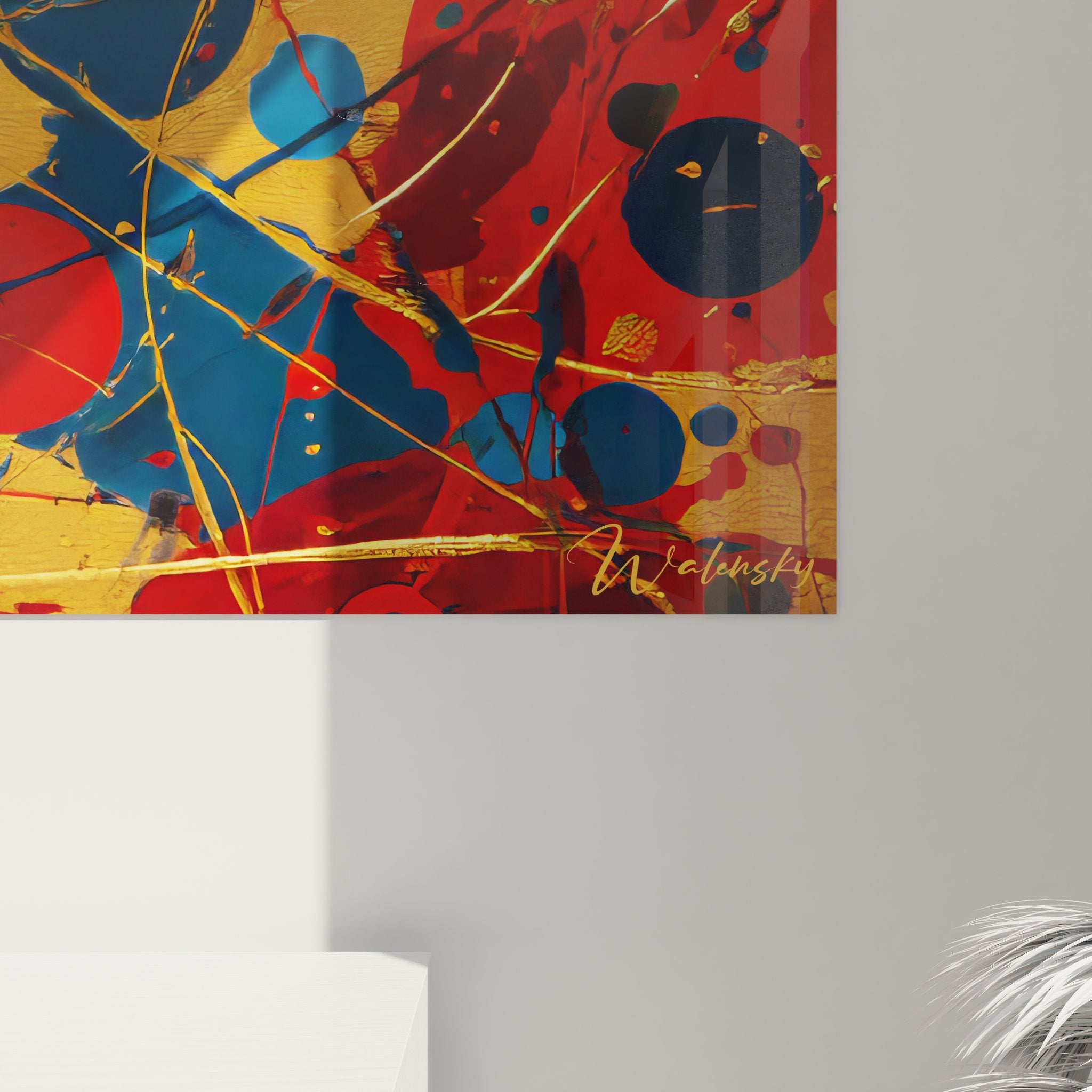 Vue ensemble tableau abstrait éclaboussures multicolores art mural contemporain décoratif