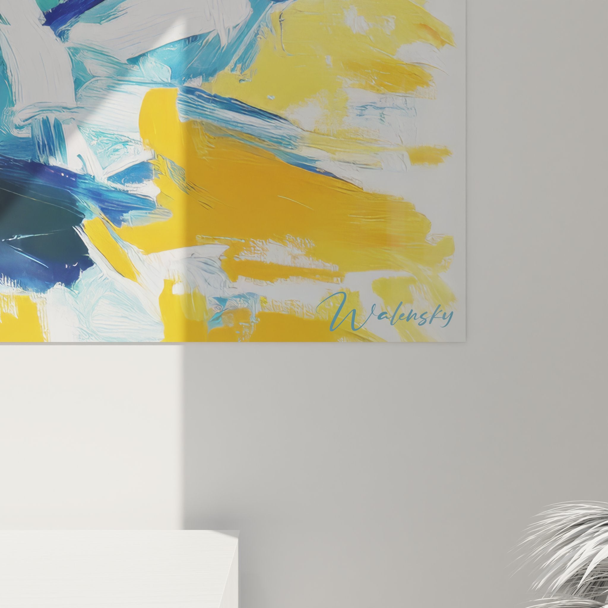 Vue ensemble tableau abstrait explosif, composition colorée dynamique, peinture contemporaine murale décorative