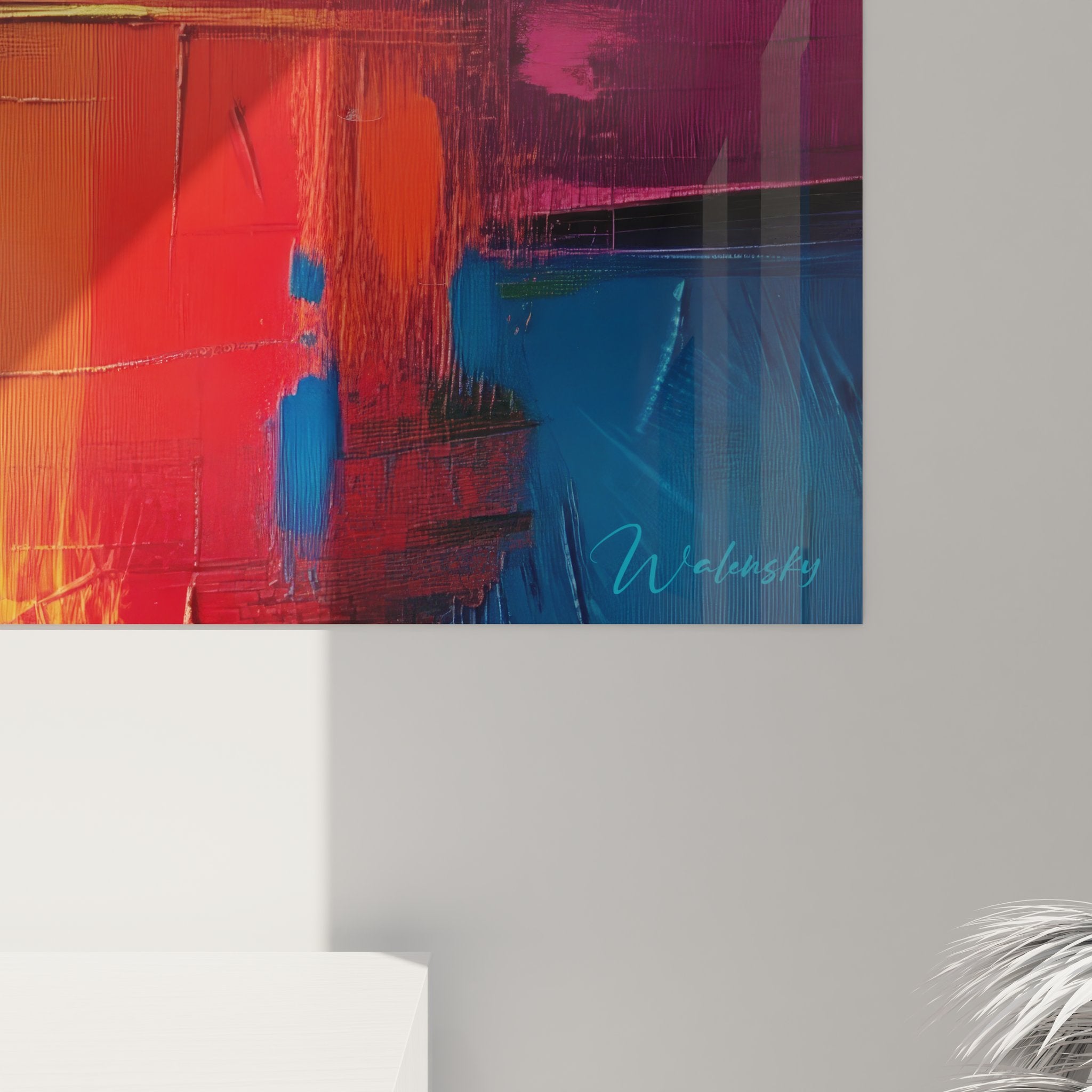 Vue d'ensemble tableau abstrait géométrique coloré composition rectangulaire art moderne mural