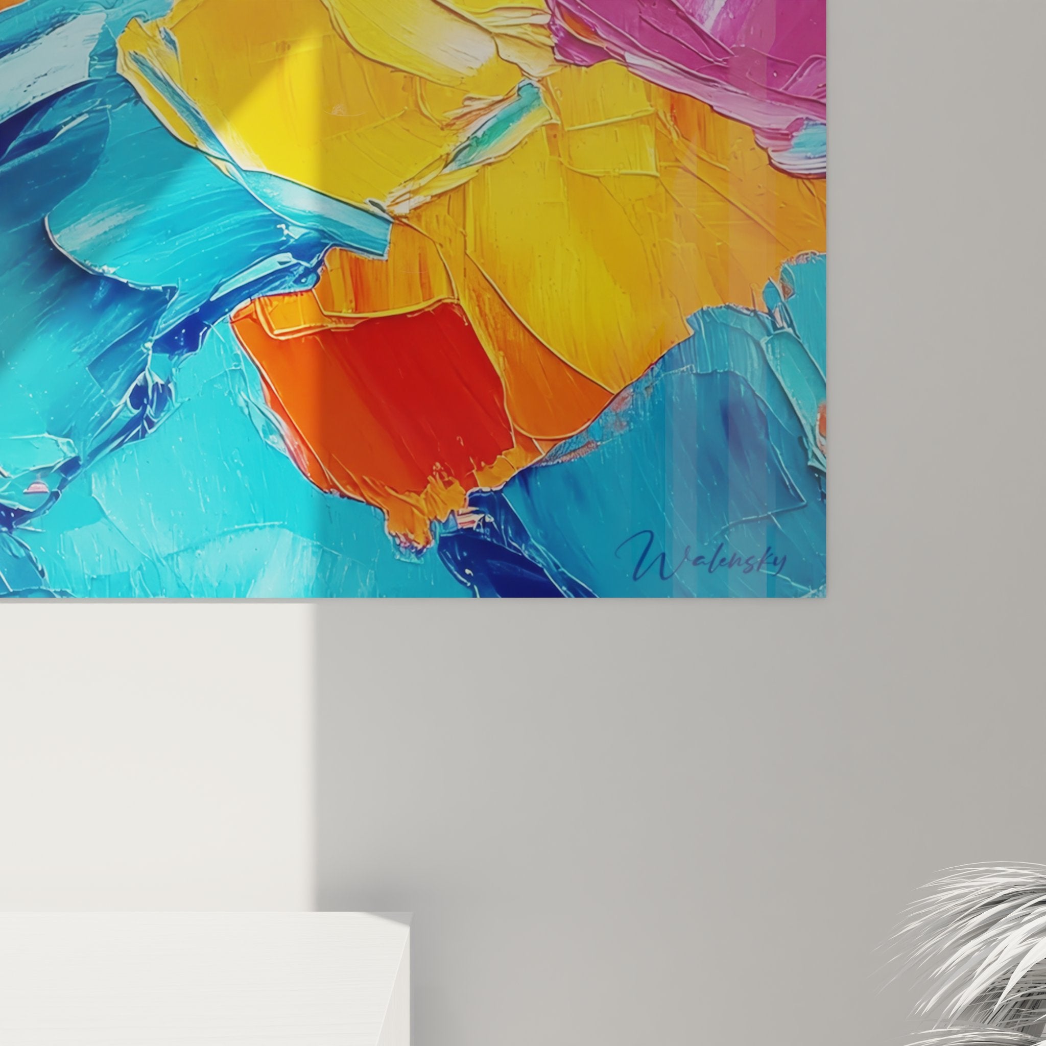 Vue ensemble tableau abstrait géométrique - composition colorée moderne pour intérieur contemporain