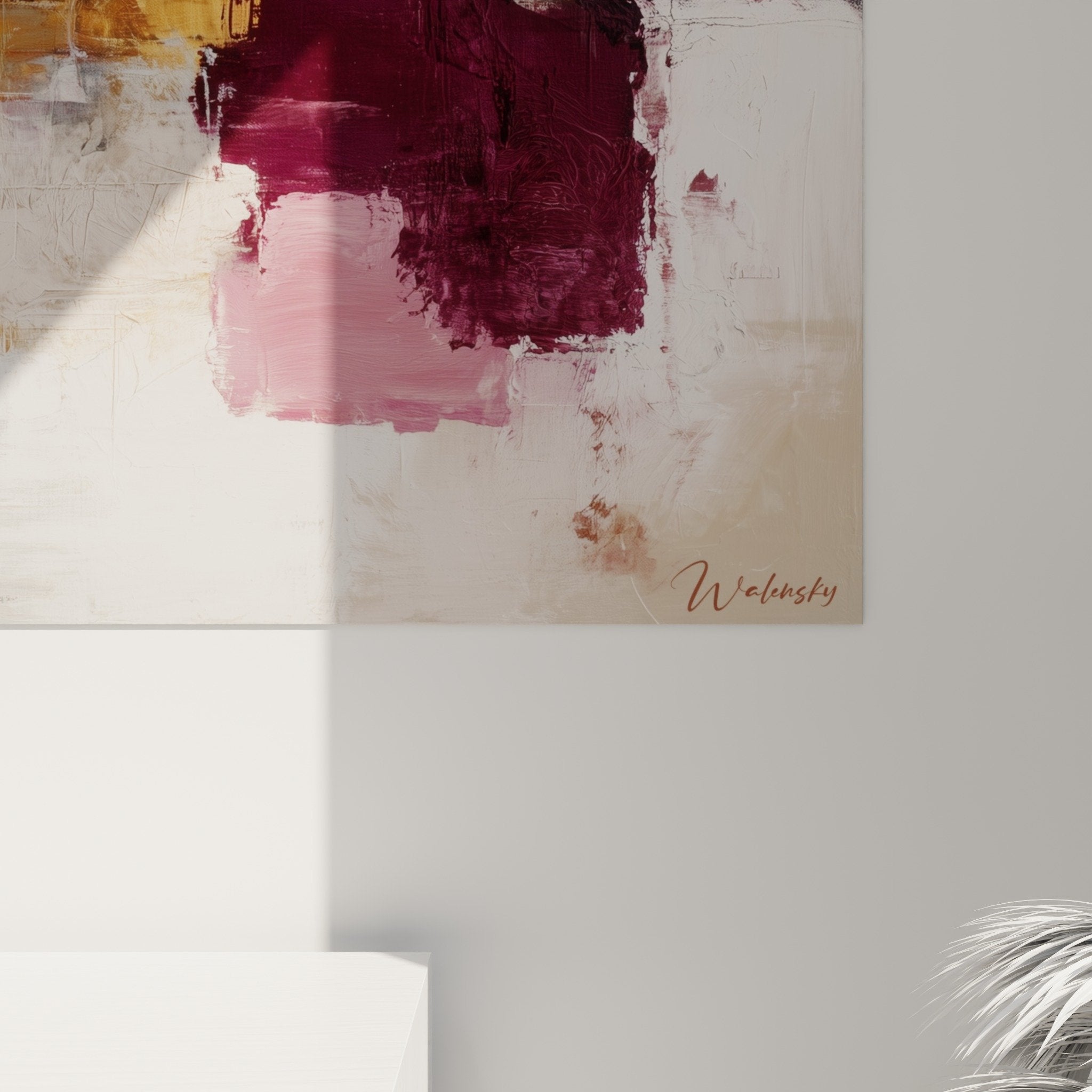 Overview of the bordeaux abstract wall art in a contemporary interior