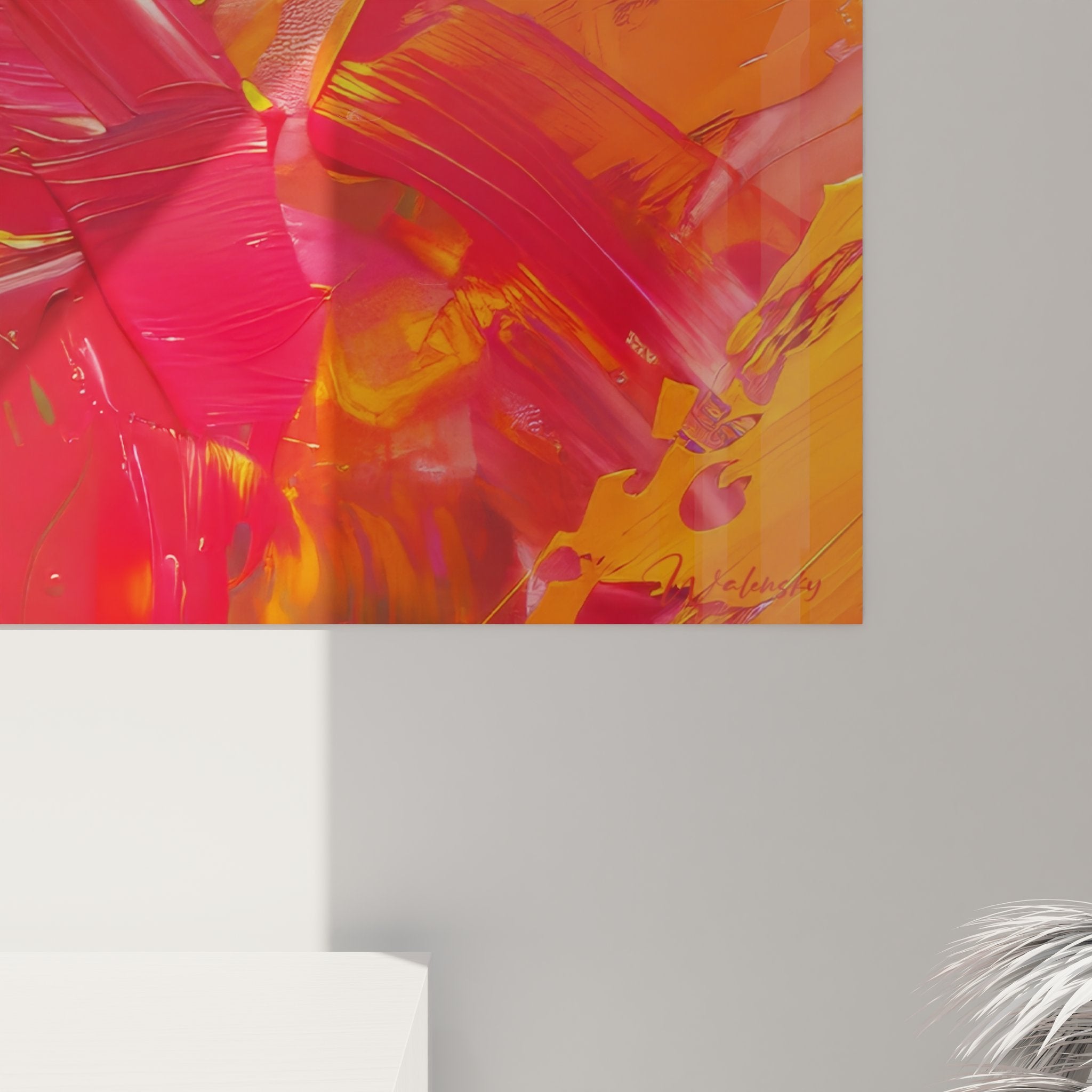 Vue ensemble tableau abstrait moderne couleurs ardentes composition dynamique art mural