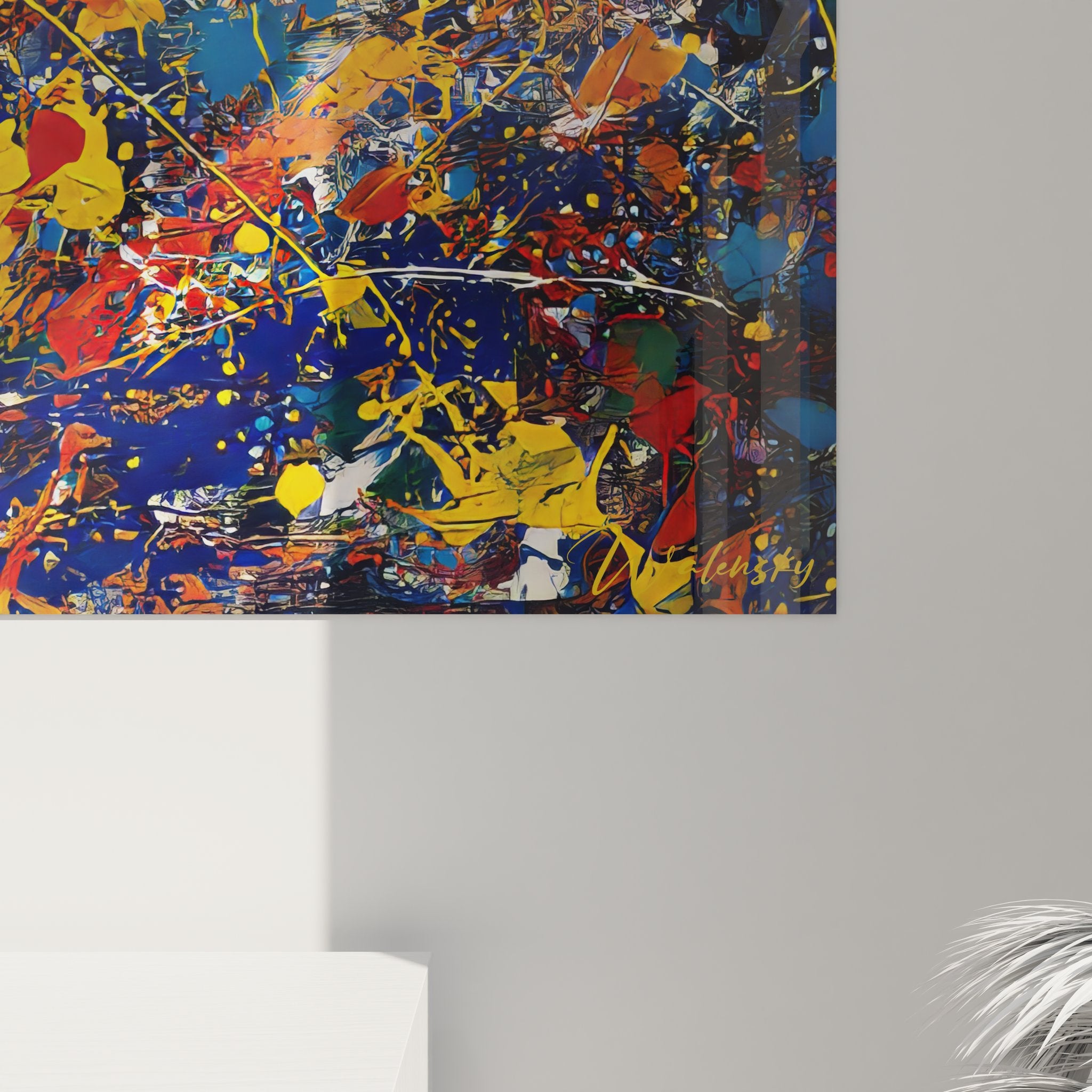 Vue ensemble tableau abstrait explosion couleurs art mural moderne style contemporain