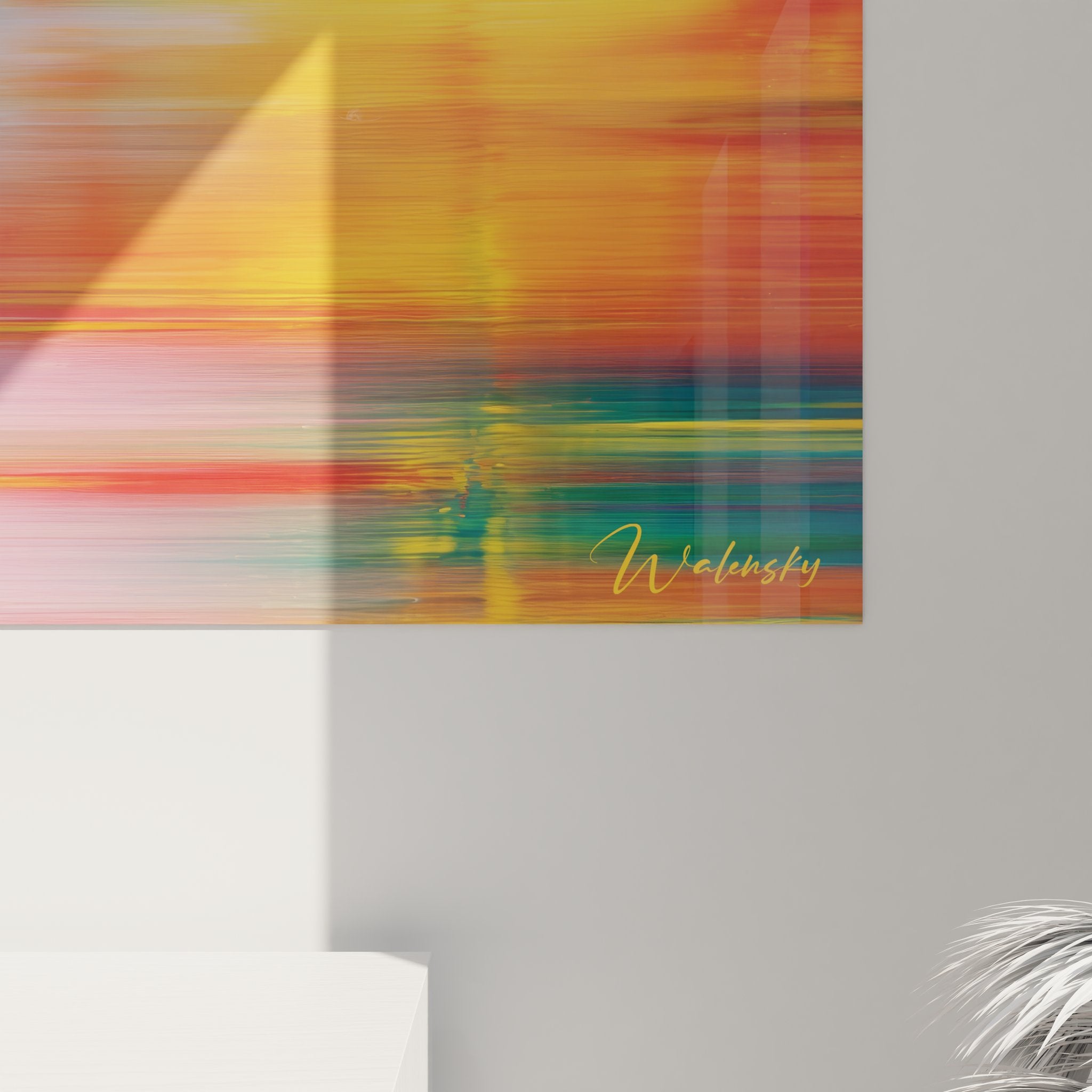 Vue ensemble tableau abstrait mouvement dynamique coloré art mural contemporain style raclé