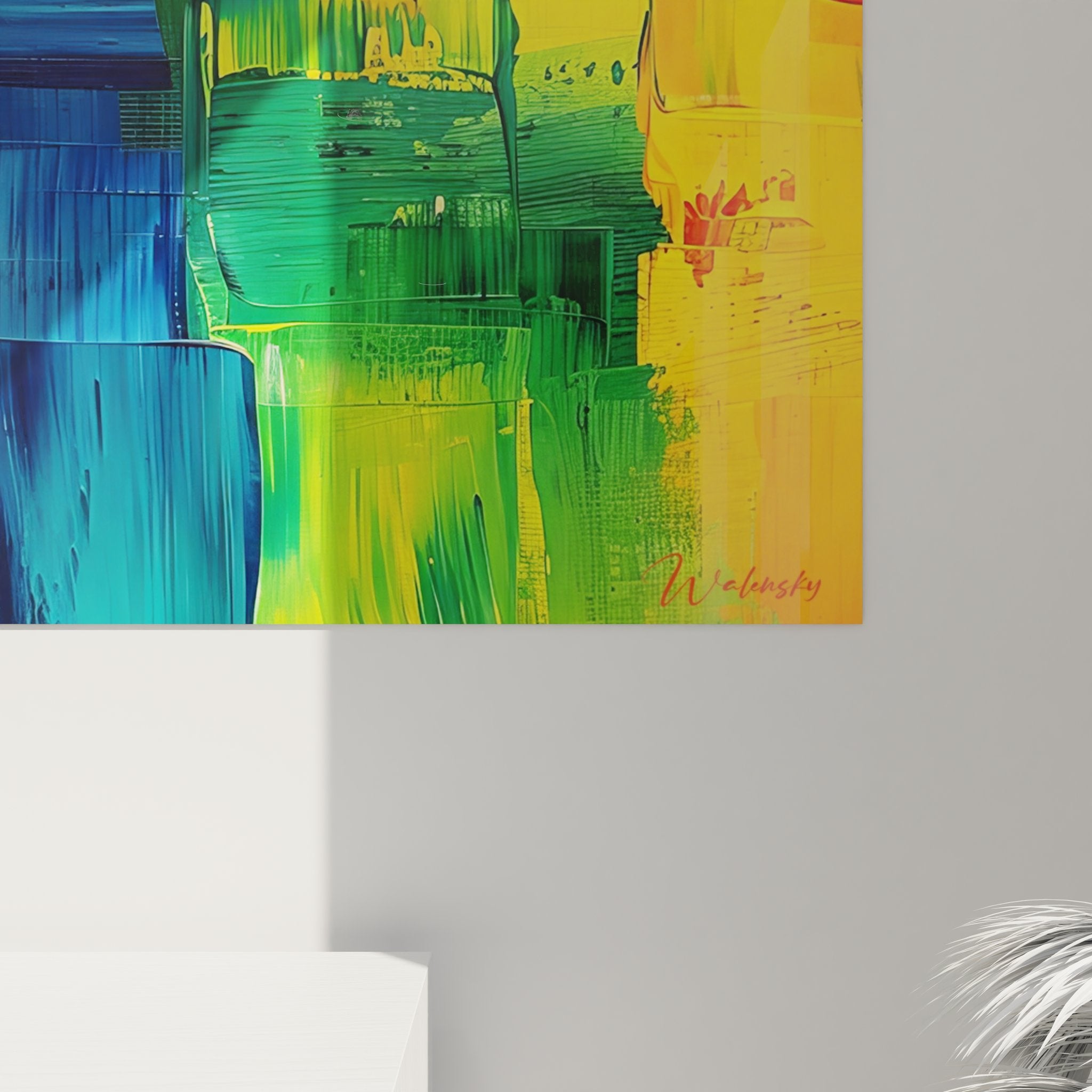 Vue ensemble tableau abstrait multicolore - œuvre art moderne aux couleurs arc-en-ciel pour décoration