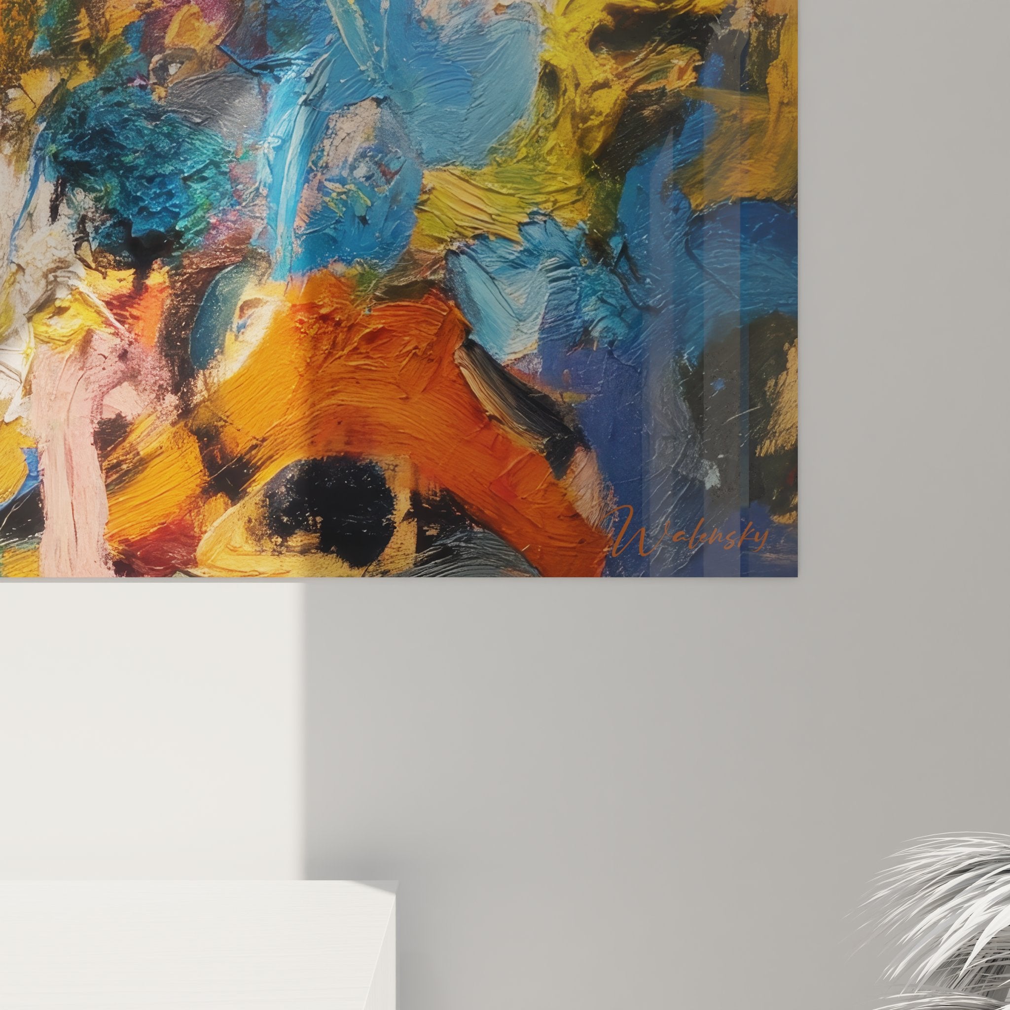 Vue ensemble tableau peinture abstraite multicolore art mural contemporain