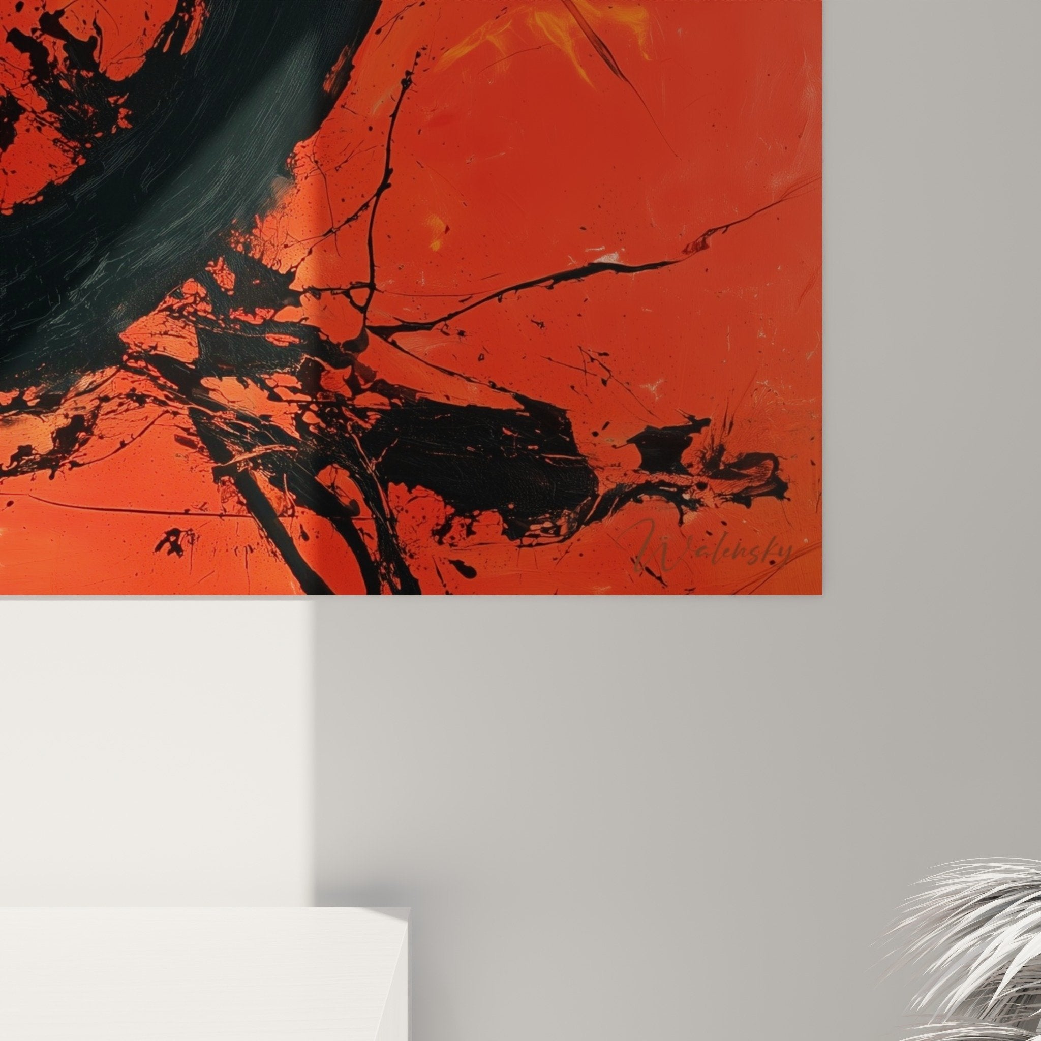 Vue d'ensemble tableau abstrait rouge noir expressif - Art contemporain Feng shui Sud Feu décoration