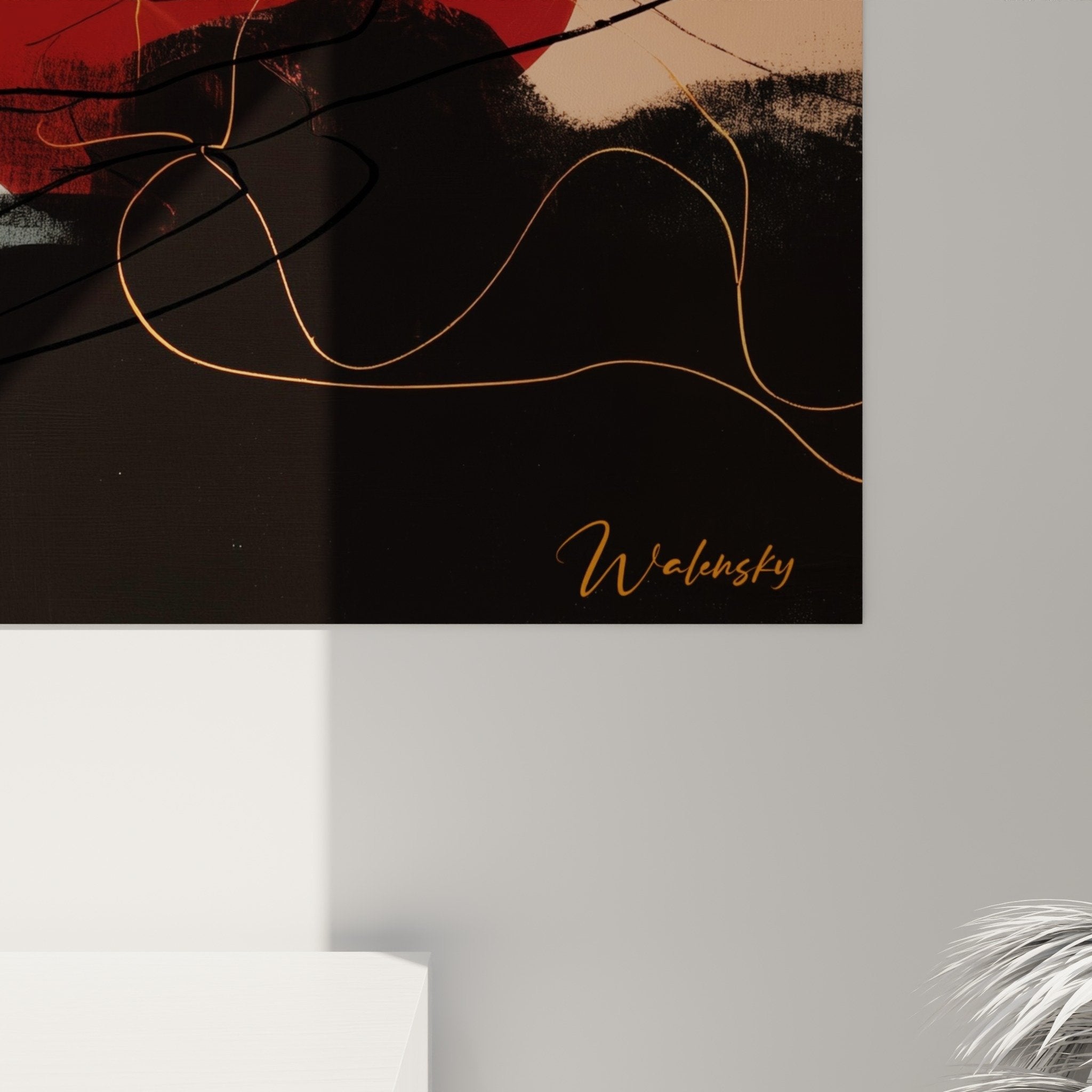 Abstract painting artwork earthen palette burgundy orange living room wall art Feng shui harmony