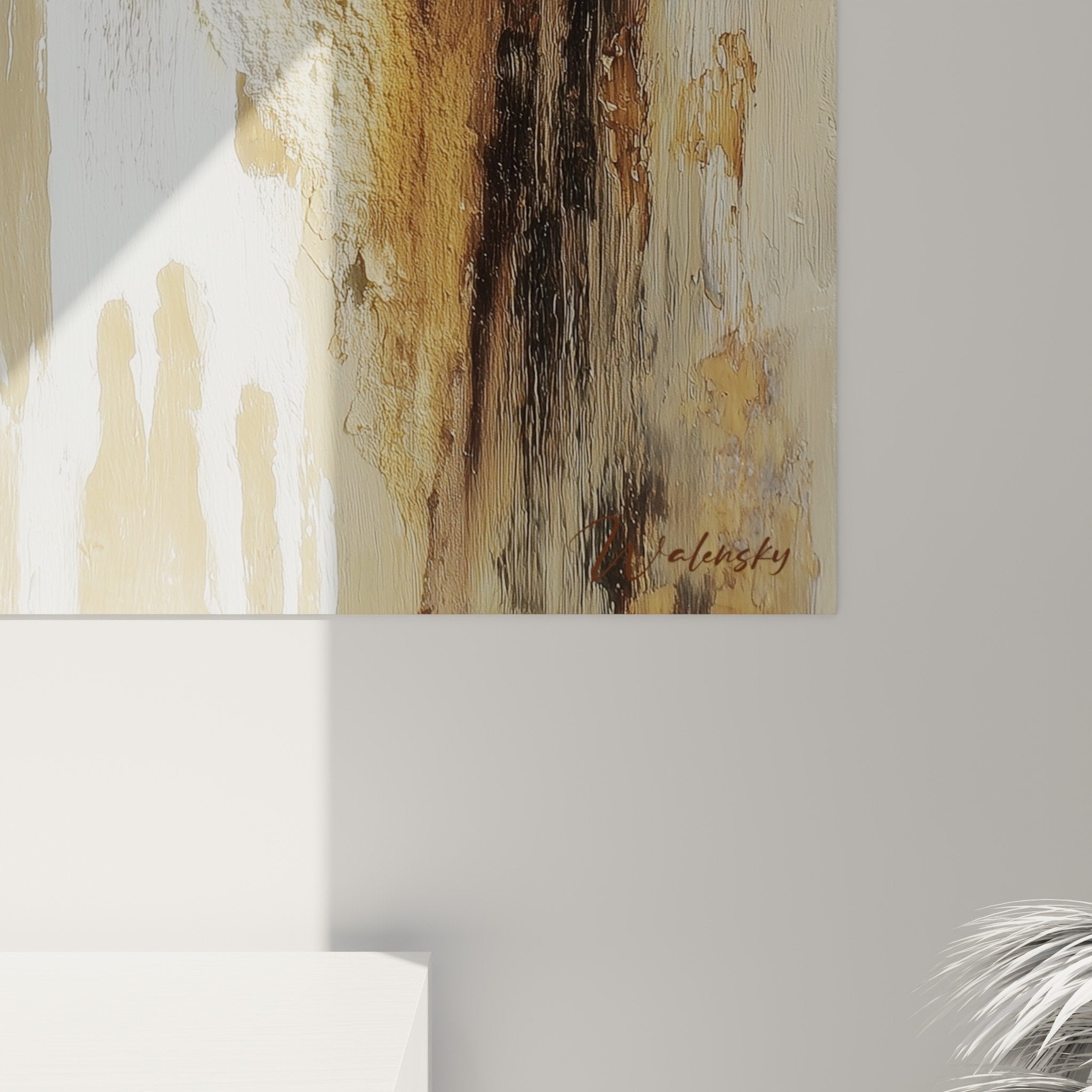 Vue ensemble tableau abstrait terrestre composition harmonieuse tons naturels feng shui centre terre