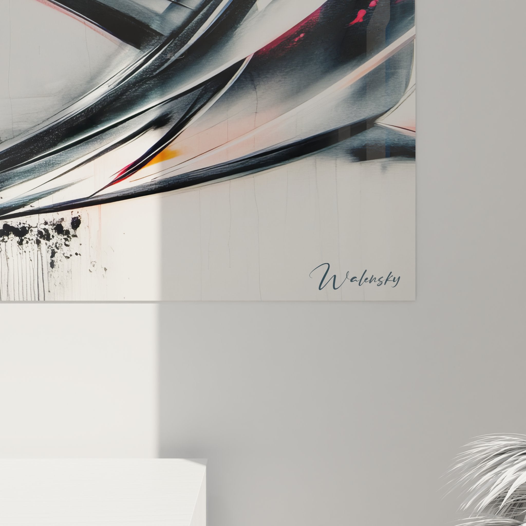 Vue ensemble tableau abstraite mouvement fluide format panoramique art minimaliste décoration murale contemporaine