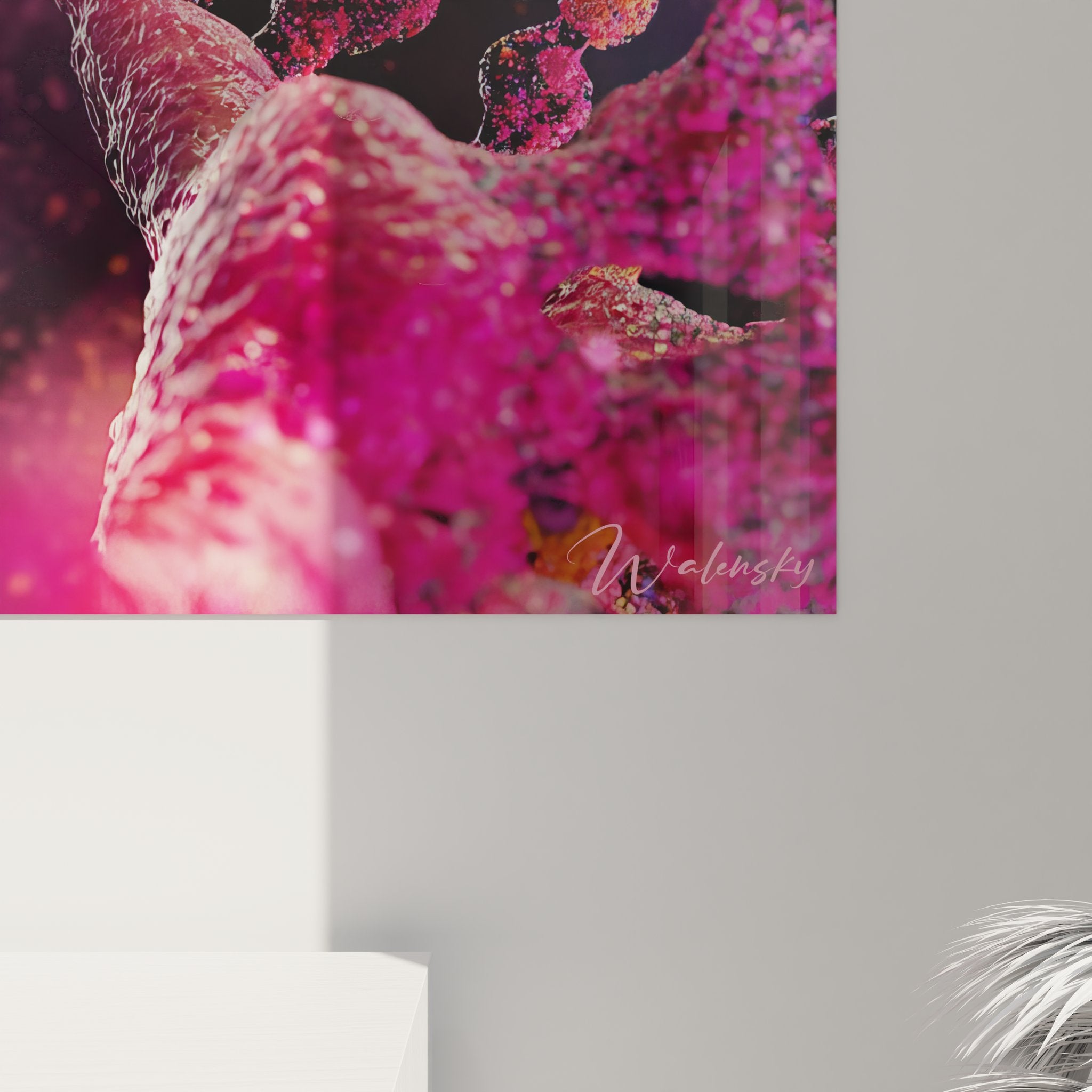 Vue d'ensemble tableau ADN artistique, représentation génétique moderne rose