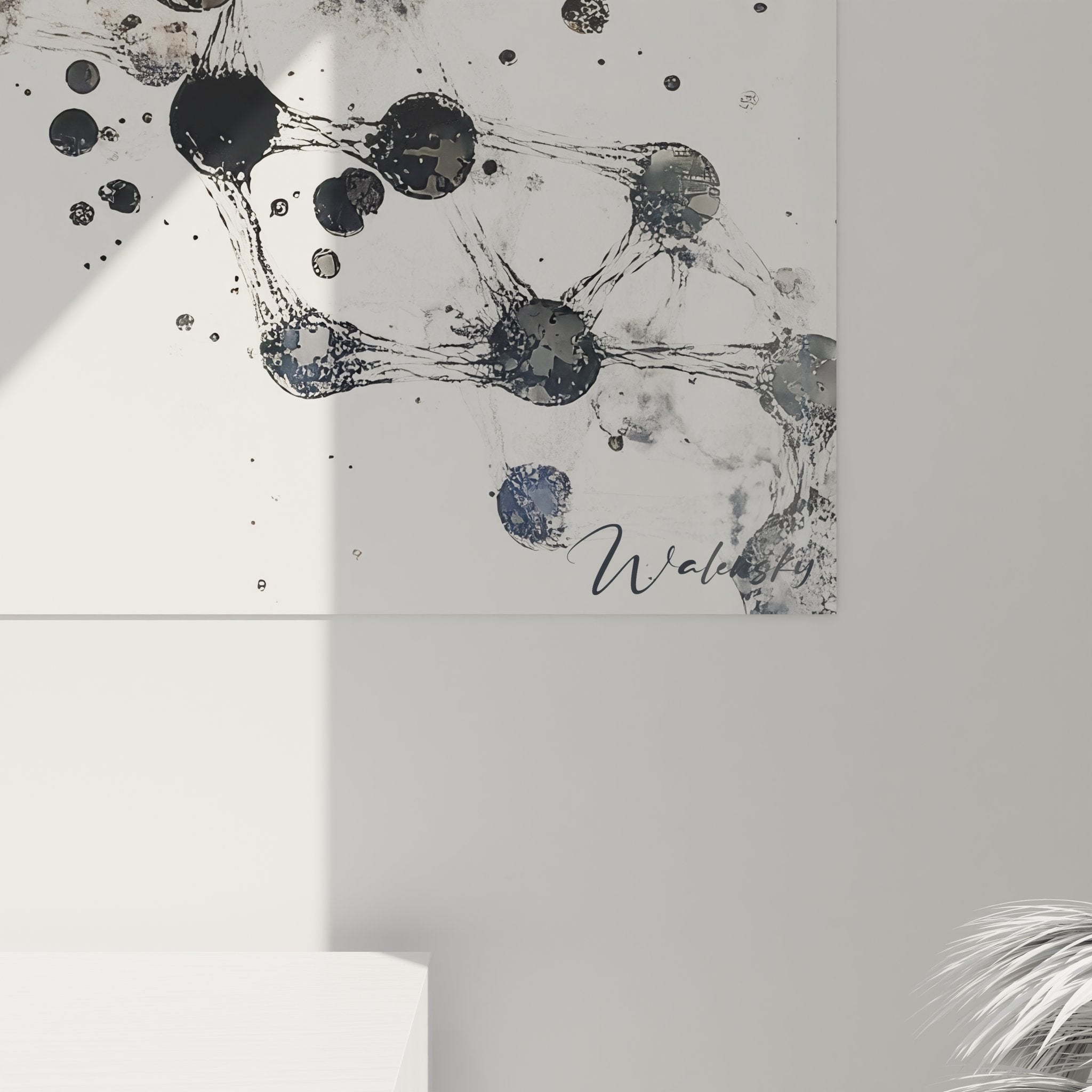 Vue ensemble tableau mural ADN abstrait, décoration scientifique moderne sur fond blanc