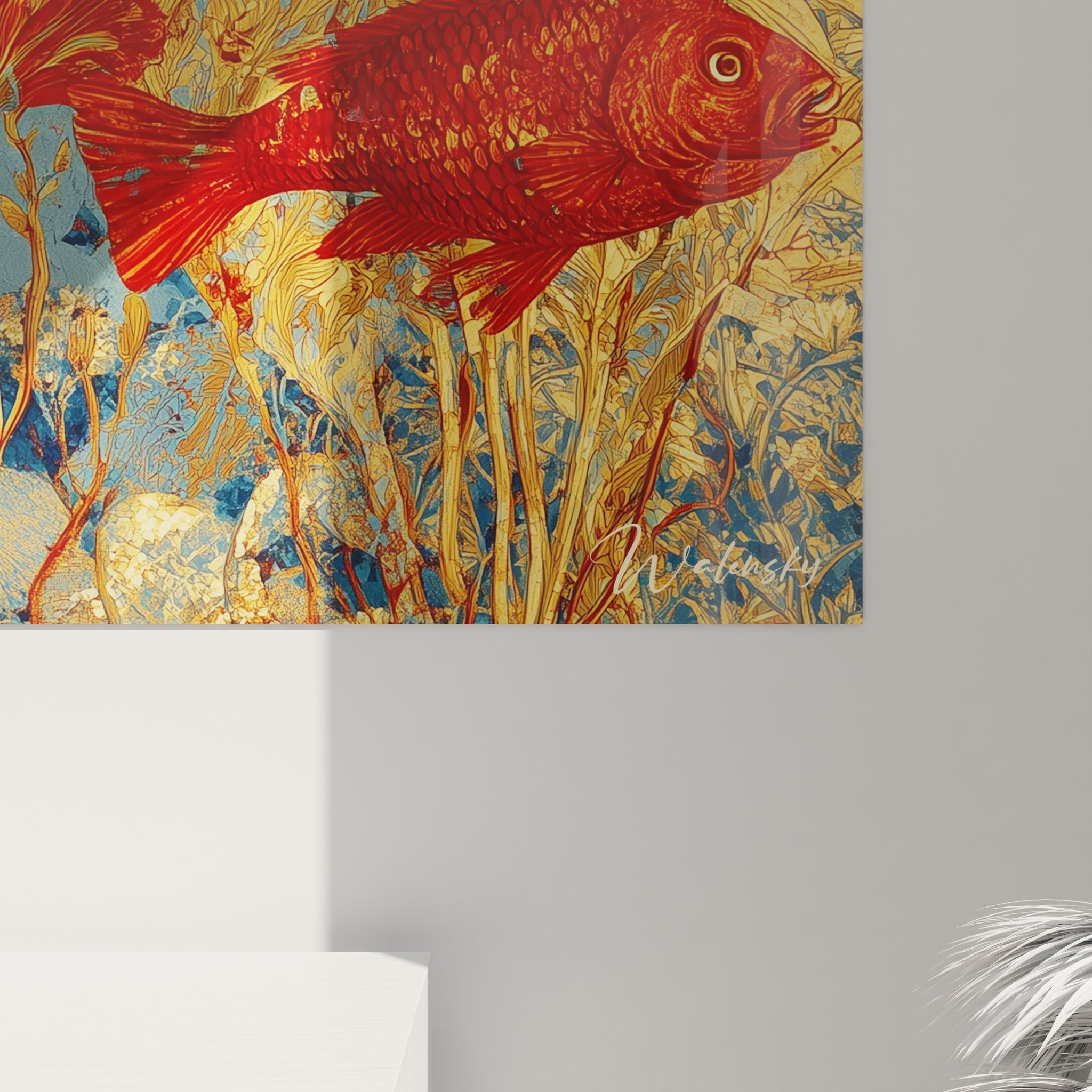 Vue d'ensemble tableau mural fonds marins oriental poissons dorés décoration murale