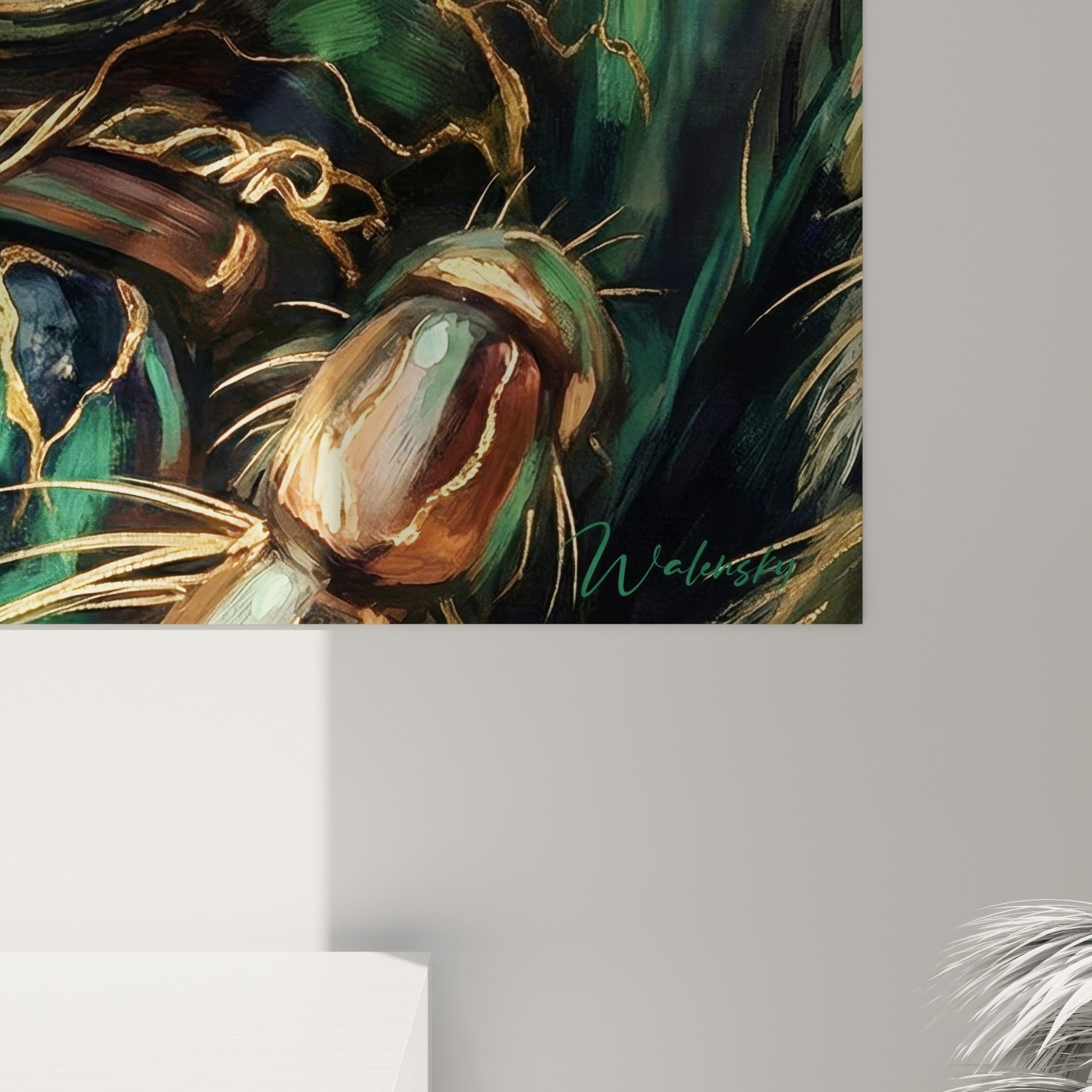 Übersicht des mystischen Spinnenbilds in einem dekorativen Interieur mit gedimmter Umgebungsbeleuchtung