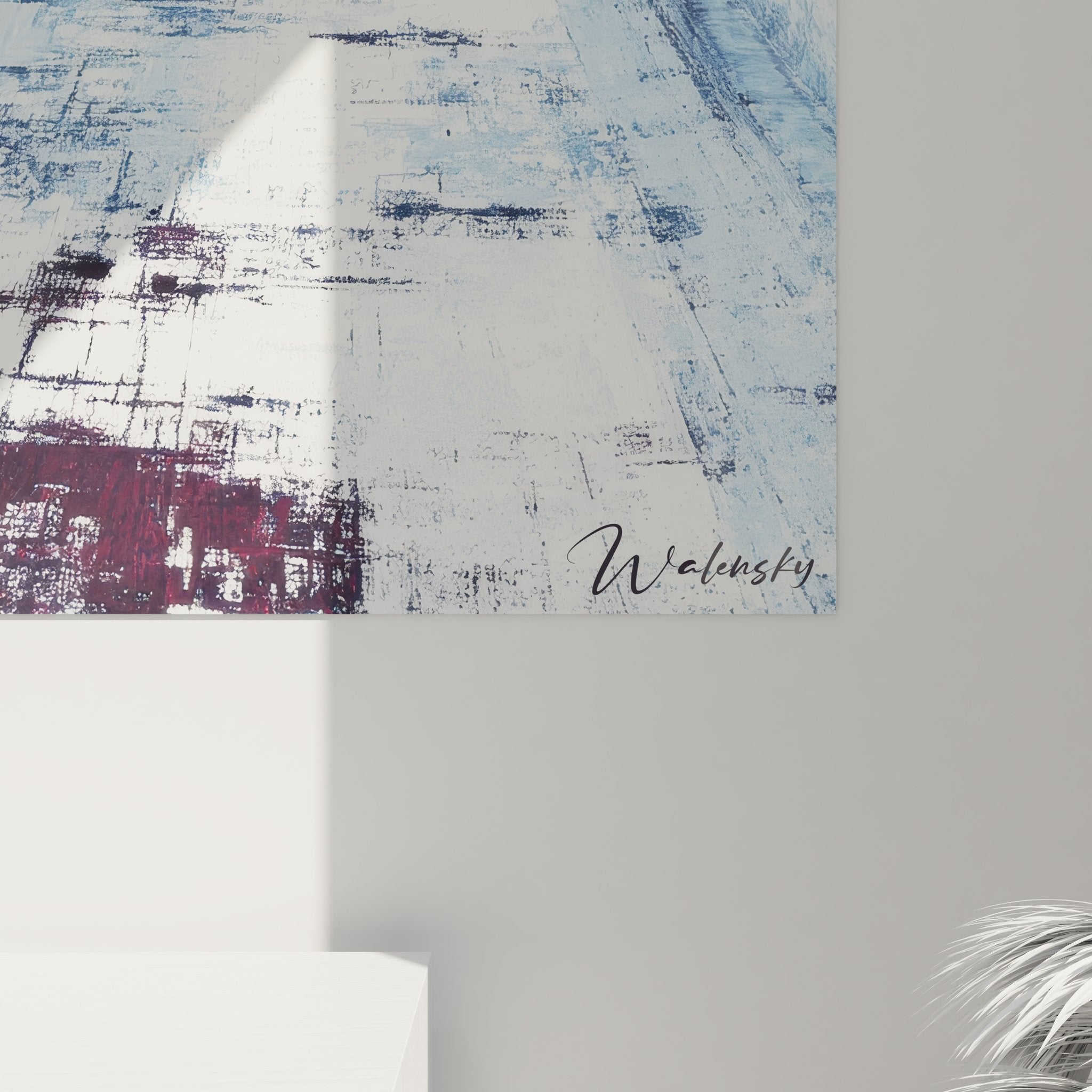 Vue ensemble tableau mural architecture contemporaine structures géométriques bleues