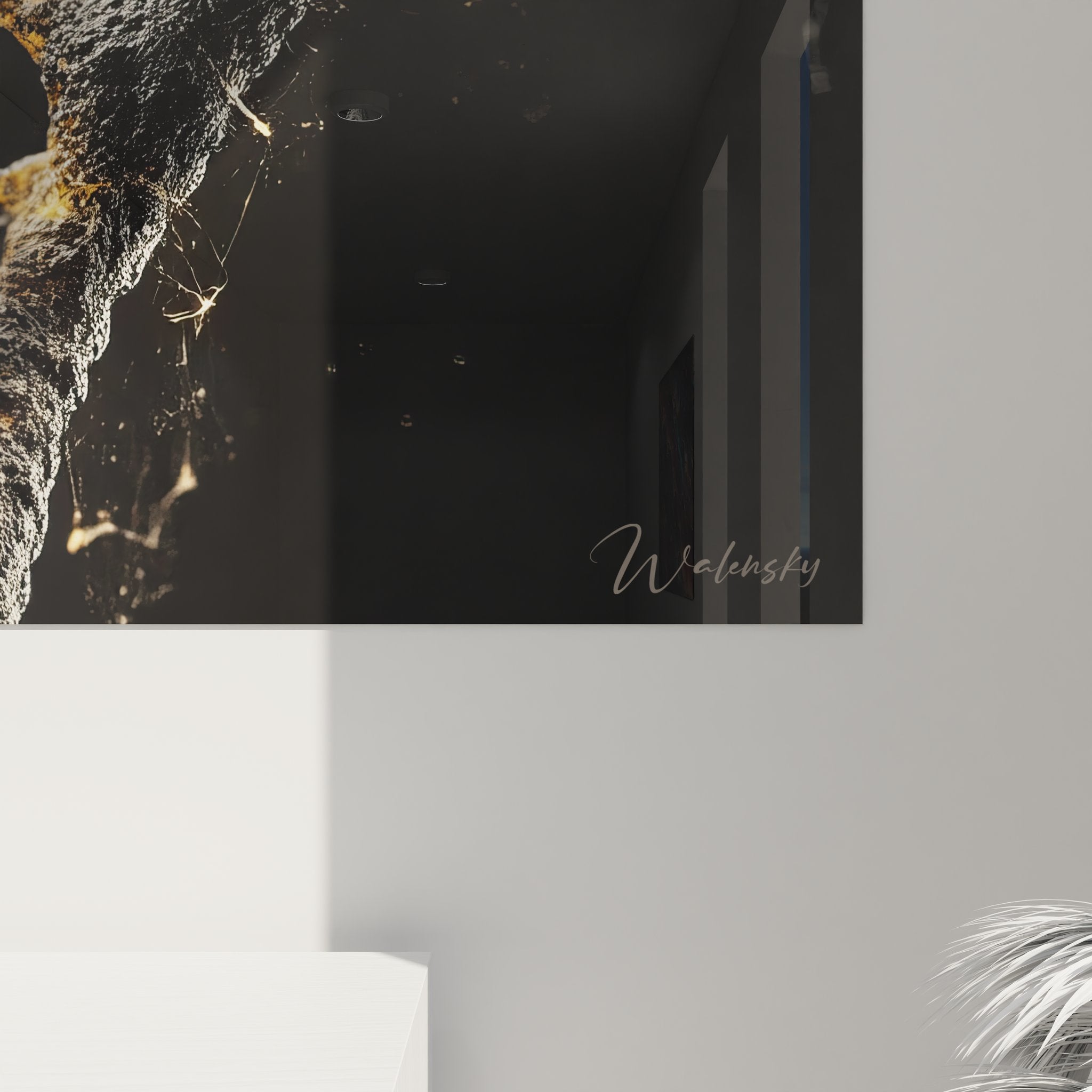 Vue d'ensemble du tableau art génétique doré dans un intérieur contemporain moderne