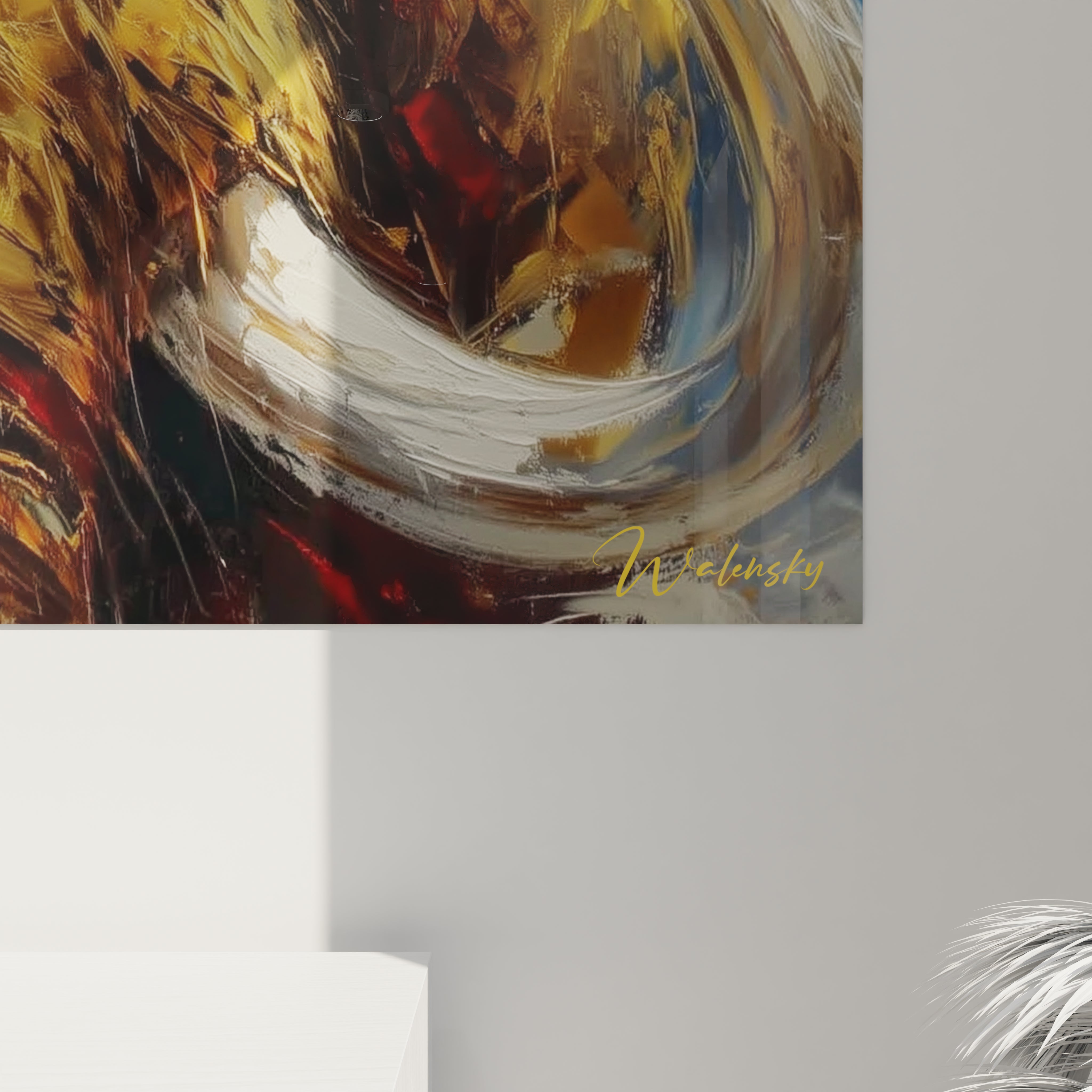 Vue d'ensemble tableau art mammouth préhistorique défenses blanches décoration murale style contemporain