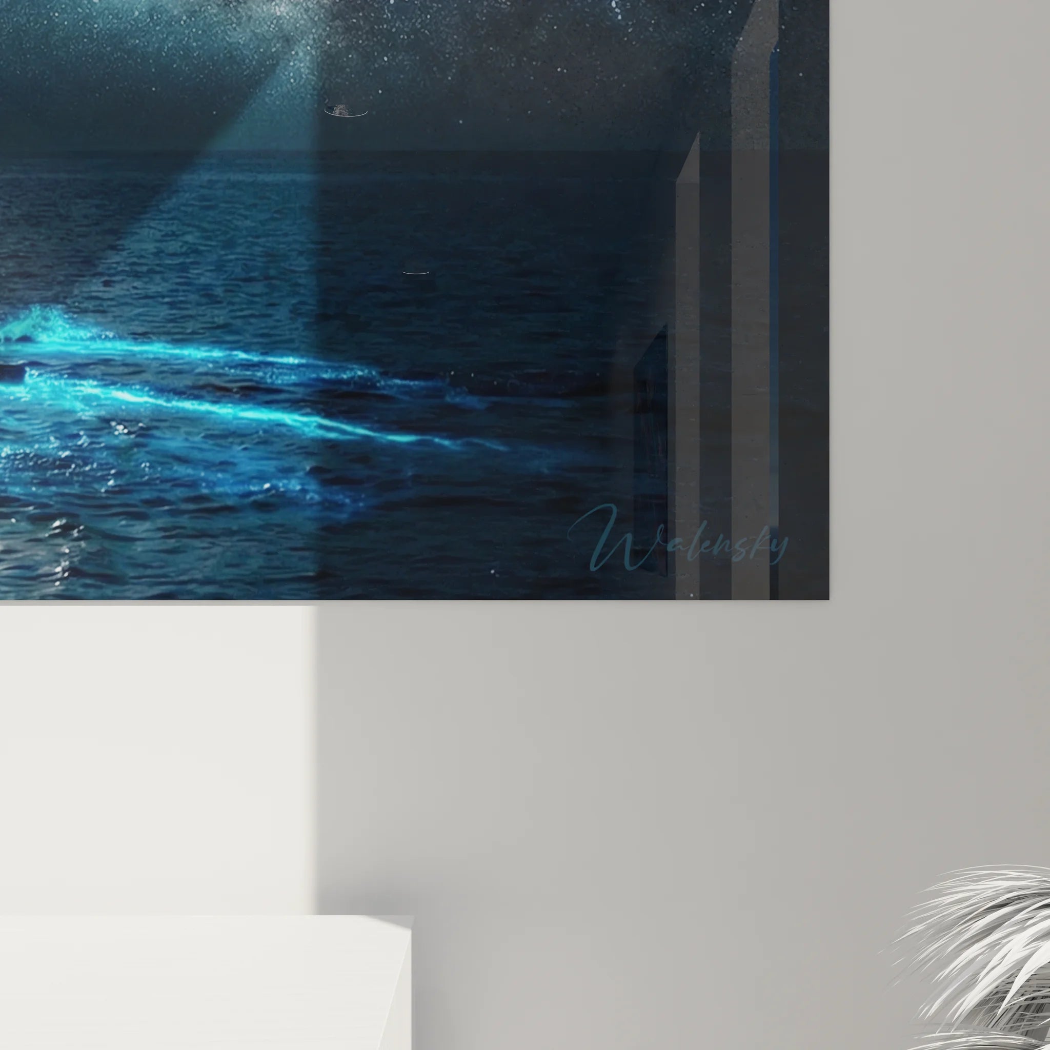 Vue ensemble tableau aviron nocturne format XXL avec cadre et finition premium