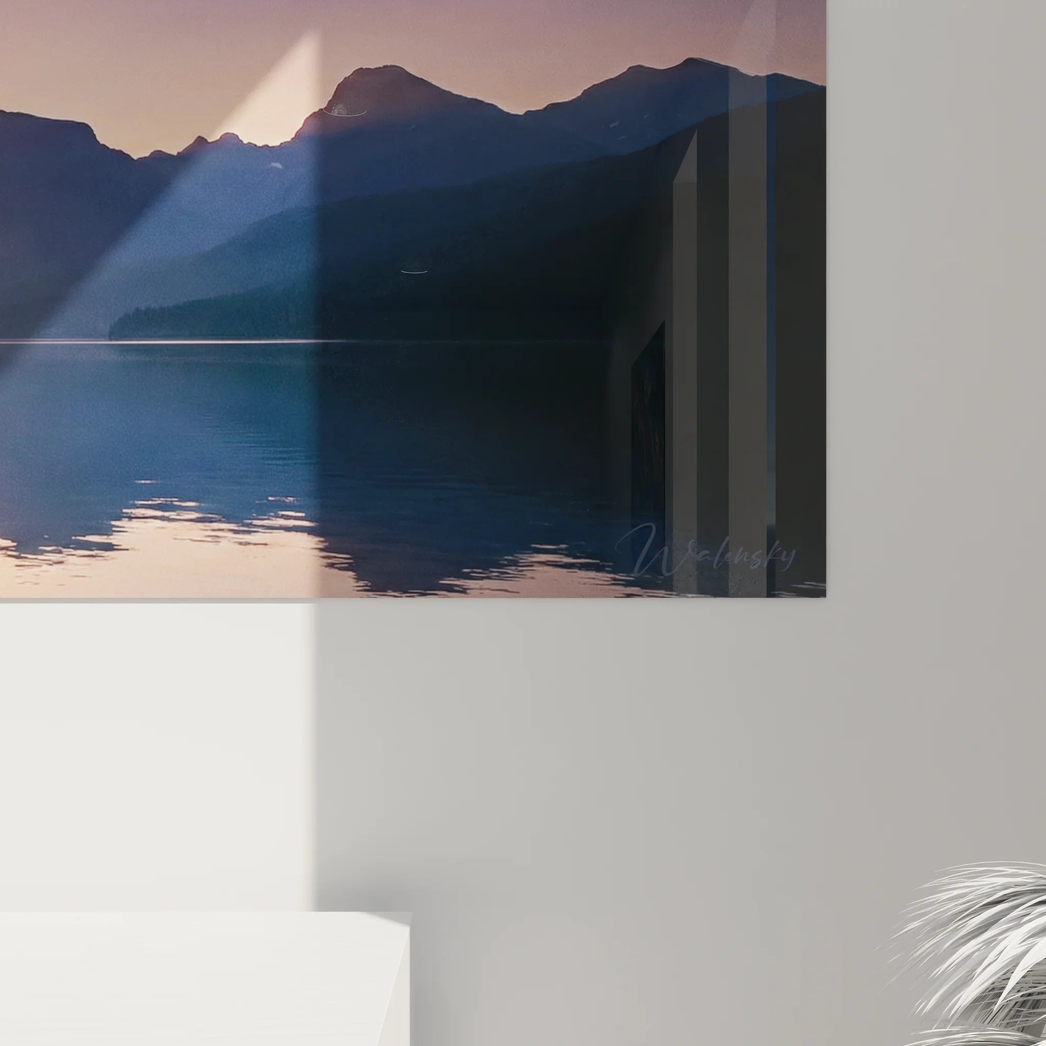 Vue ensemble tableau aviron panoramique paysage montagneux coucher soleil - décoration murale XXL sport