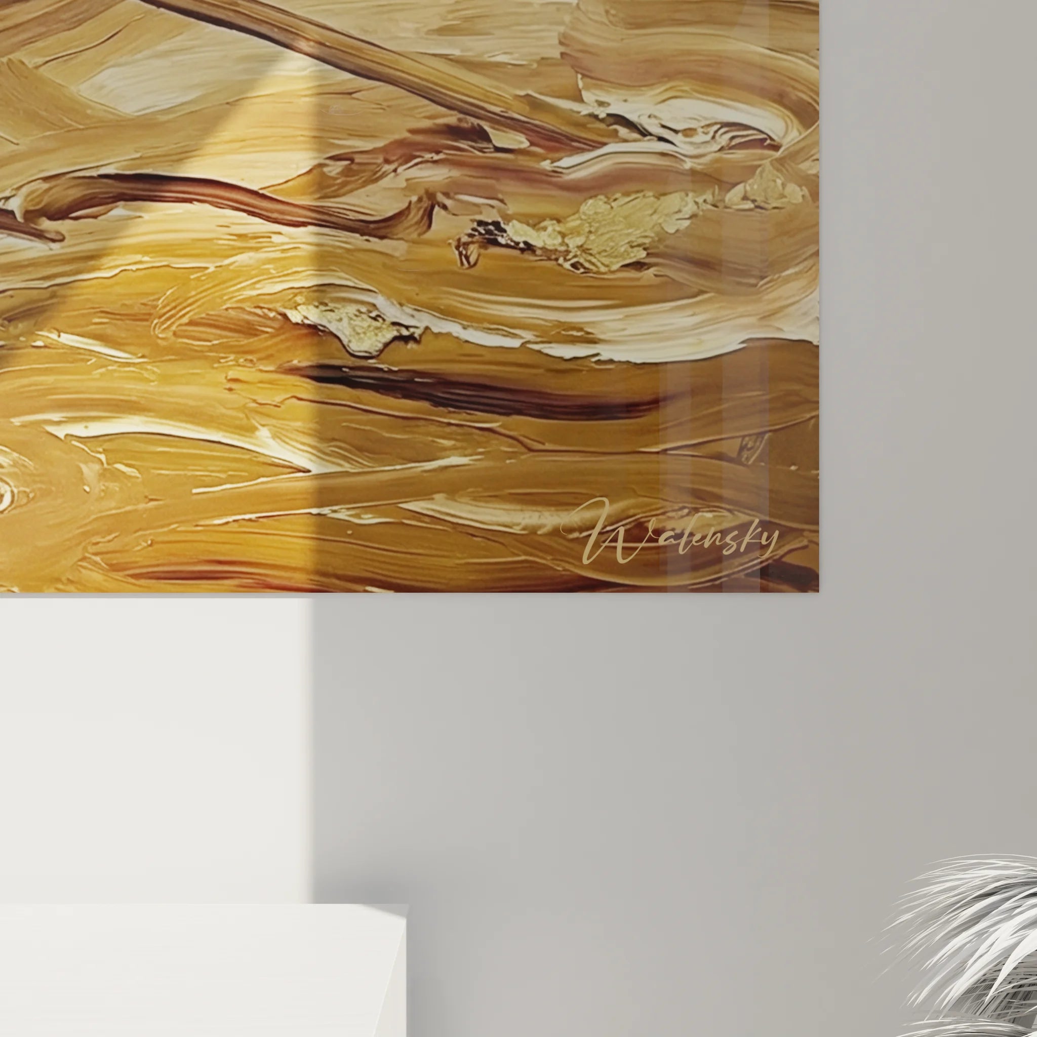 Vue ensemble tableau aviron rameur abstrait décoration murale dorée