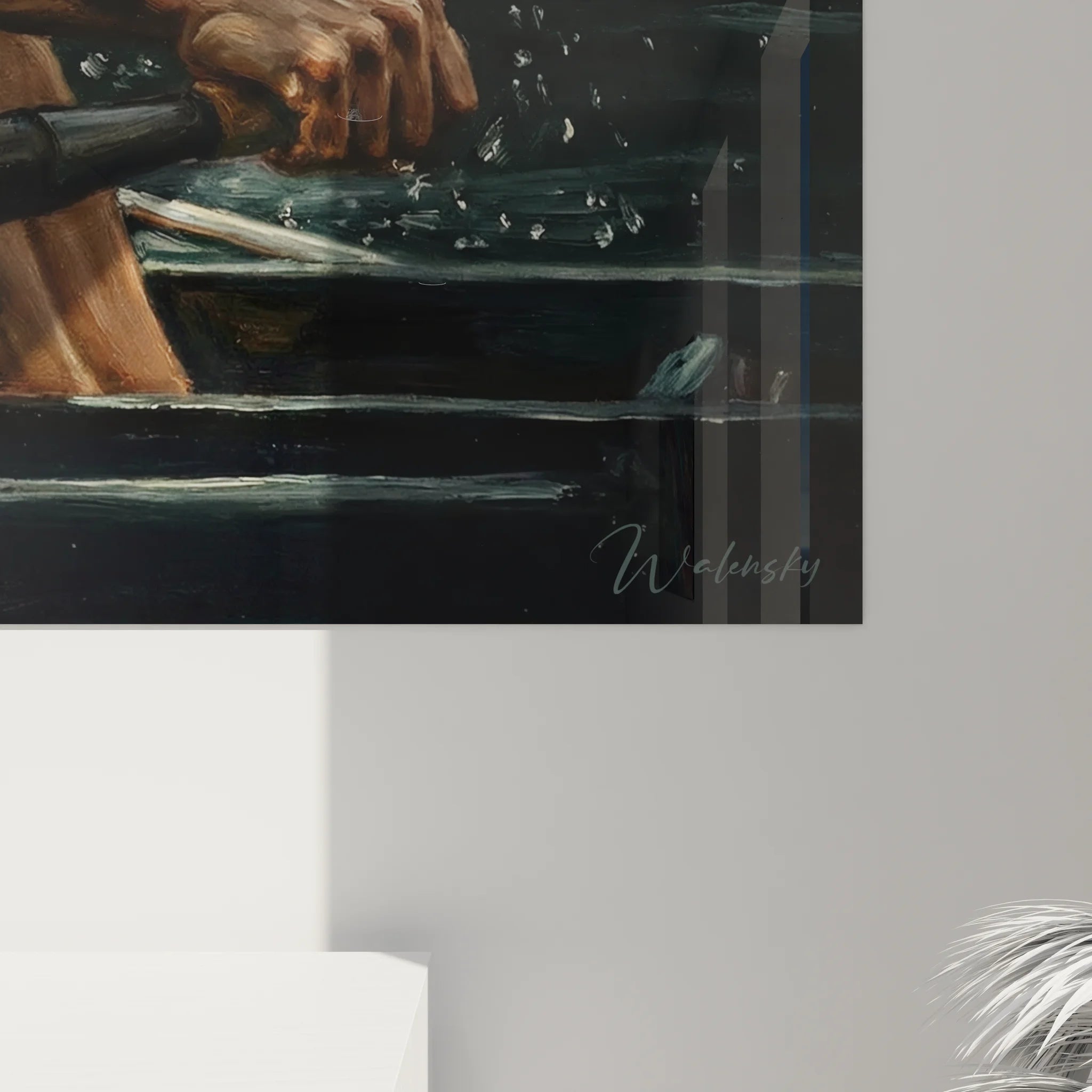 Vue ensemble tableau rameur effort aviron dans salon moderne decoration murale sport