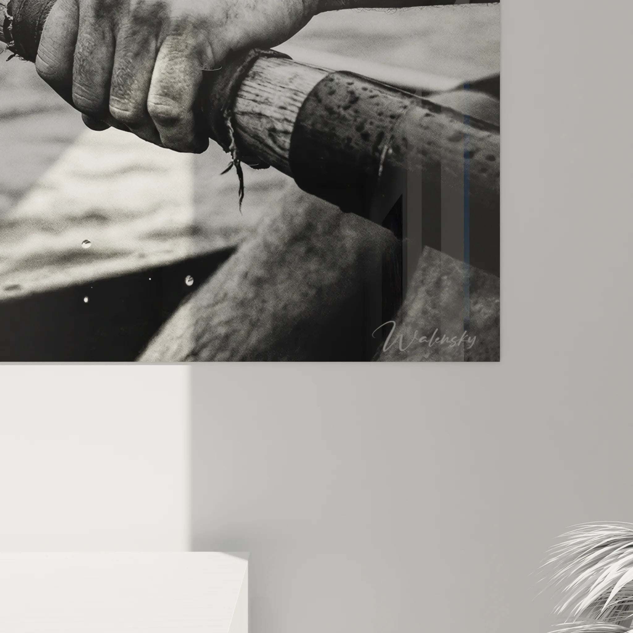 Vue ensemble tableau aviron mains rameur décoration murale sport nautique noir blanc moderne