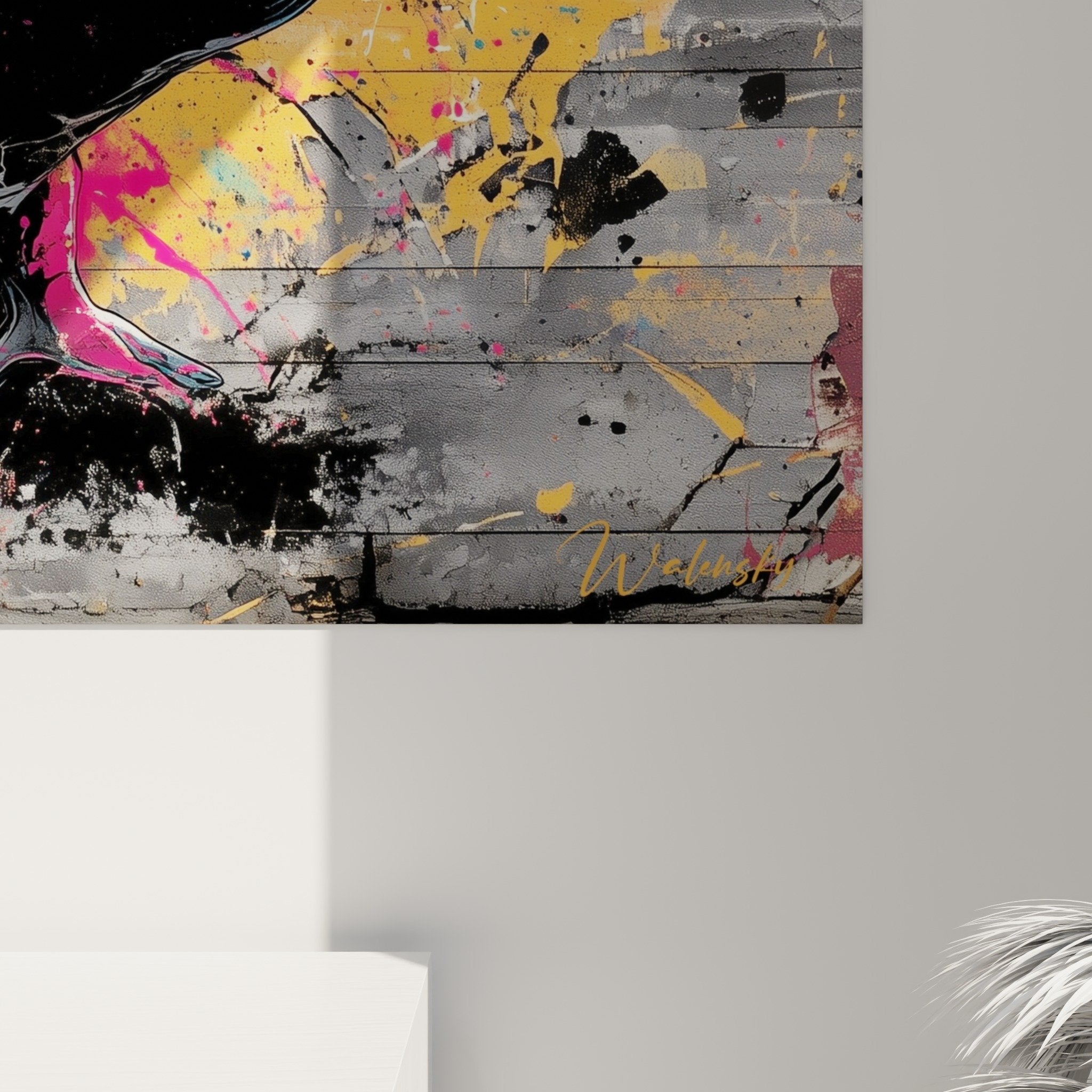 Vue d'ensemble tableau axolotl pop art couleurs flashy décoration intérieur moderne