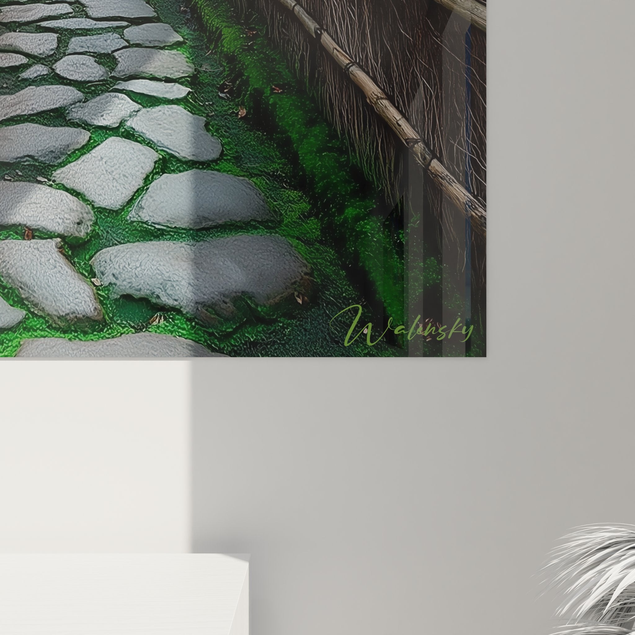 Vue ensemble tableau bambouseraie japonaise décoratif mural montrant sentier complet et perspective zen nature