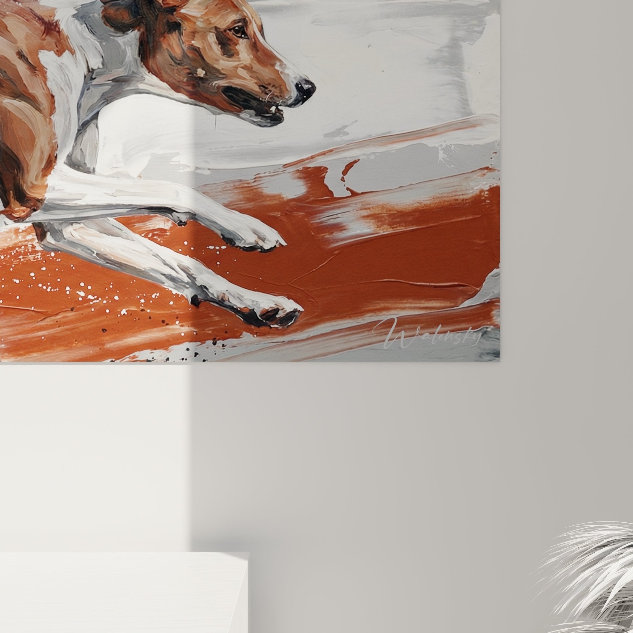 Vue ensemble tableau Basenji course salon moderne decoration murale art contemporain canin