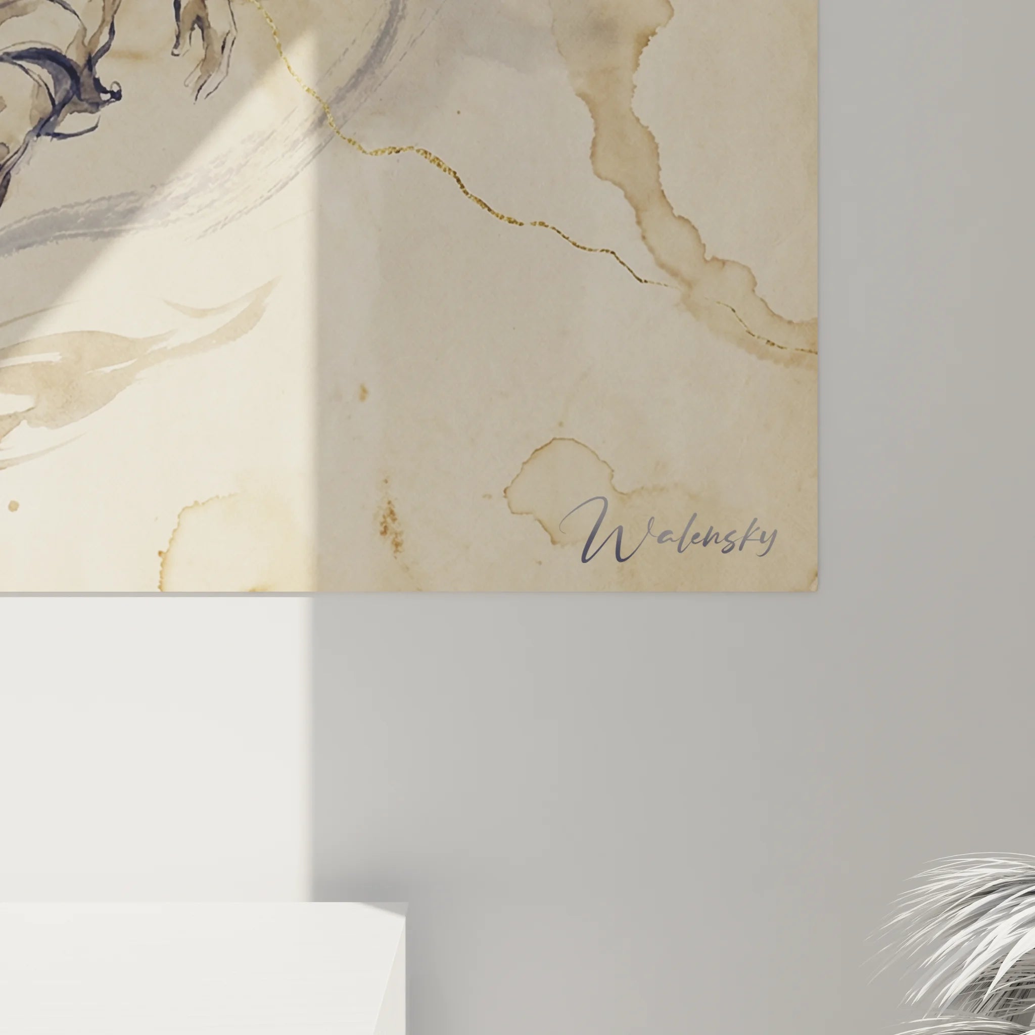 Vue ensemble tableau basketball mural avec joueur dynamique et effets dorés artistiques