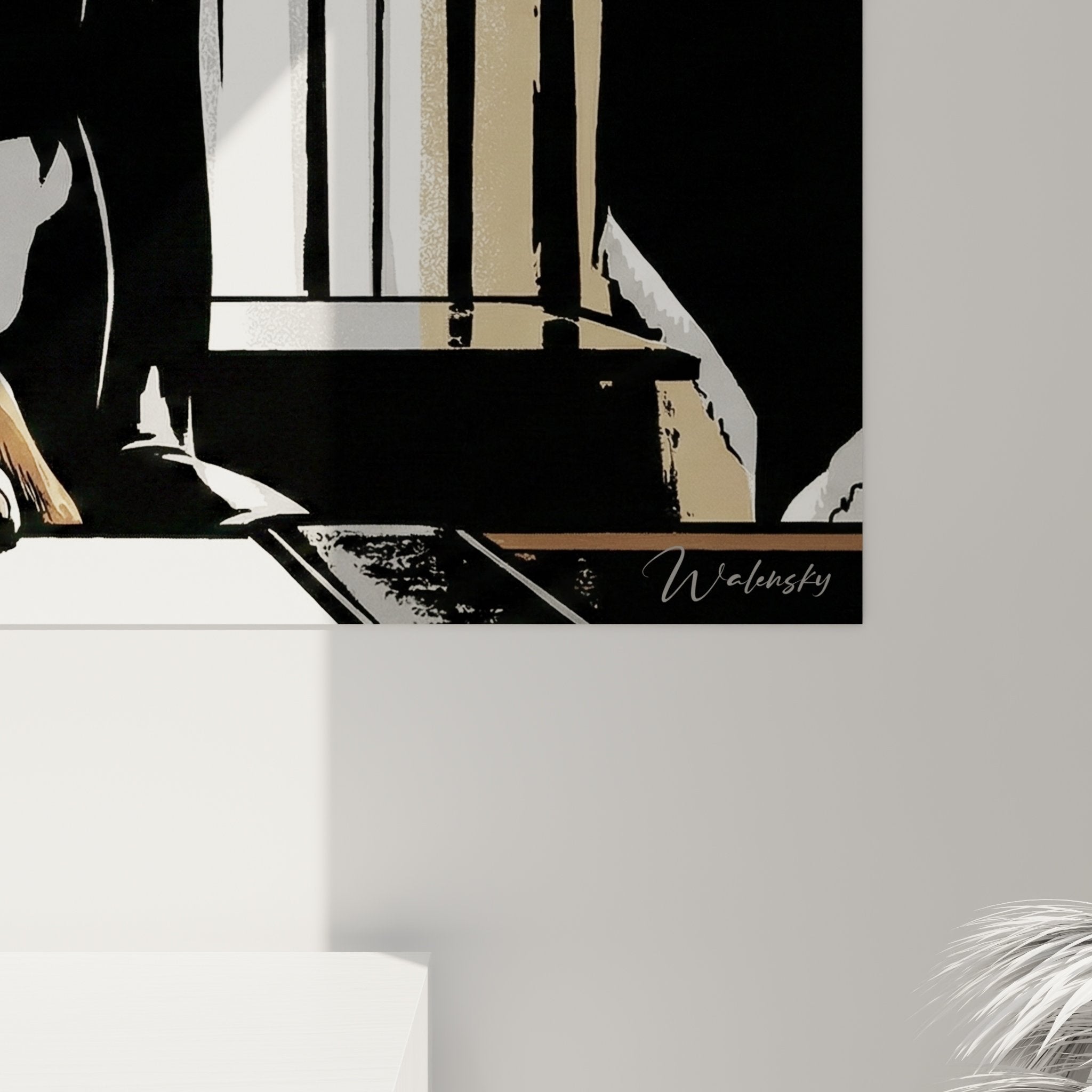 Vue d'ensemble tableau mural Basset Hound format panoramique, art animalier déco contemporaine salon