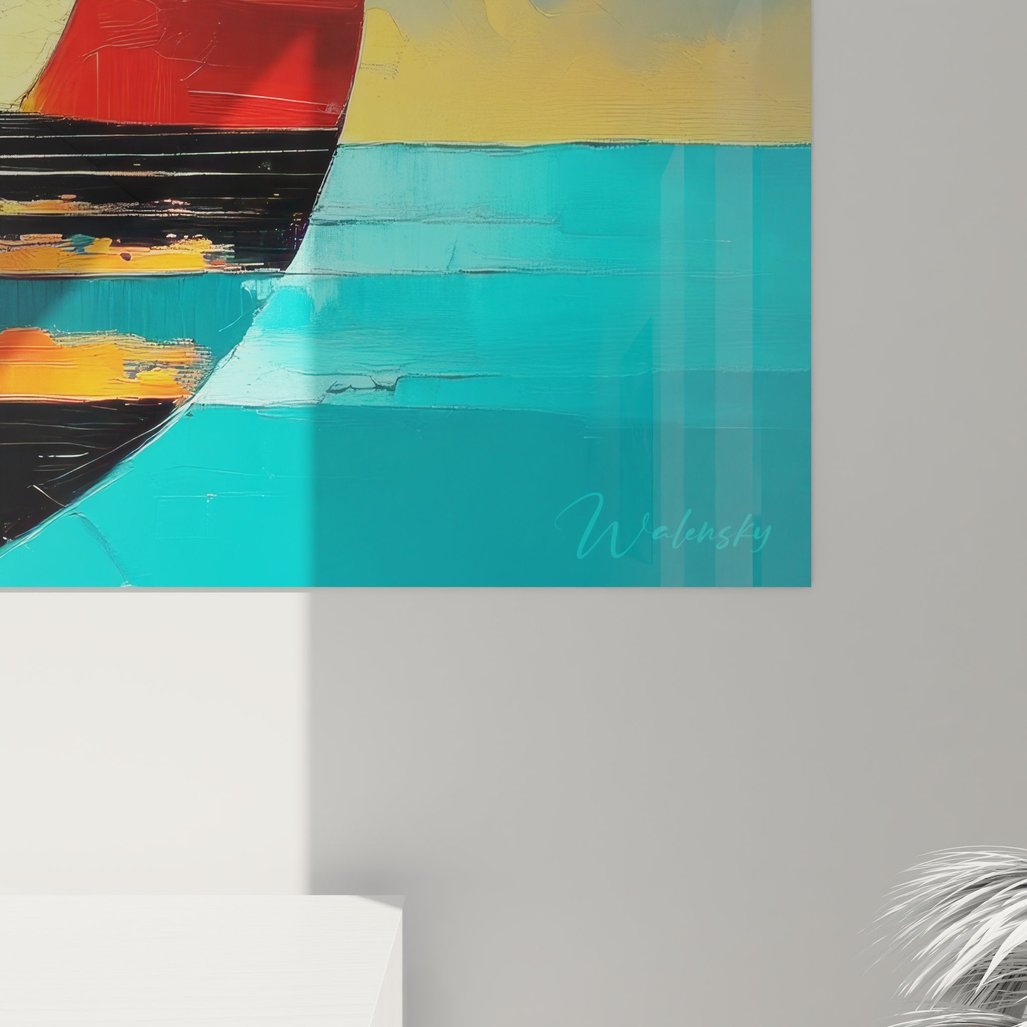 Vue ensemble tableau mural bateau spirale abstrait voilier coucher soleil décoration maritime