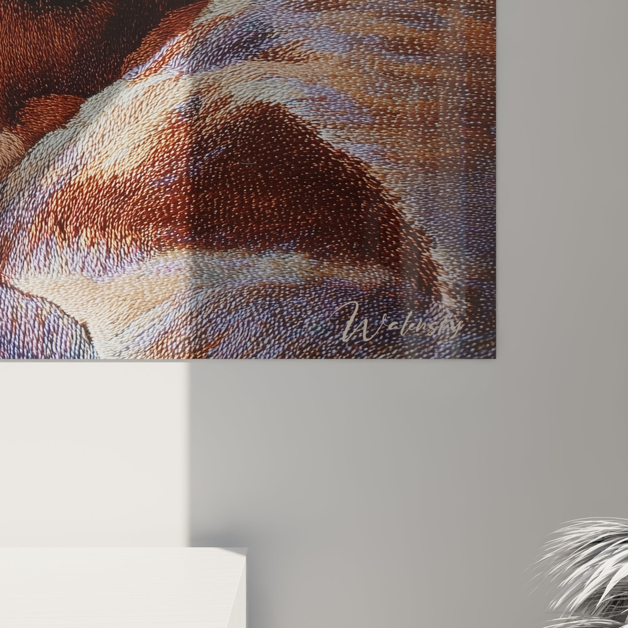 Vue ensemble tableau beagle mural, art canin decoration interieur, couleurs naturelles apaisantes