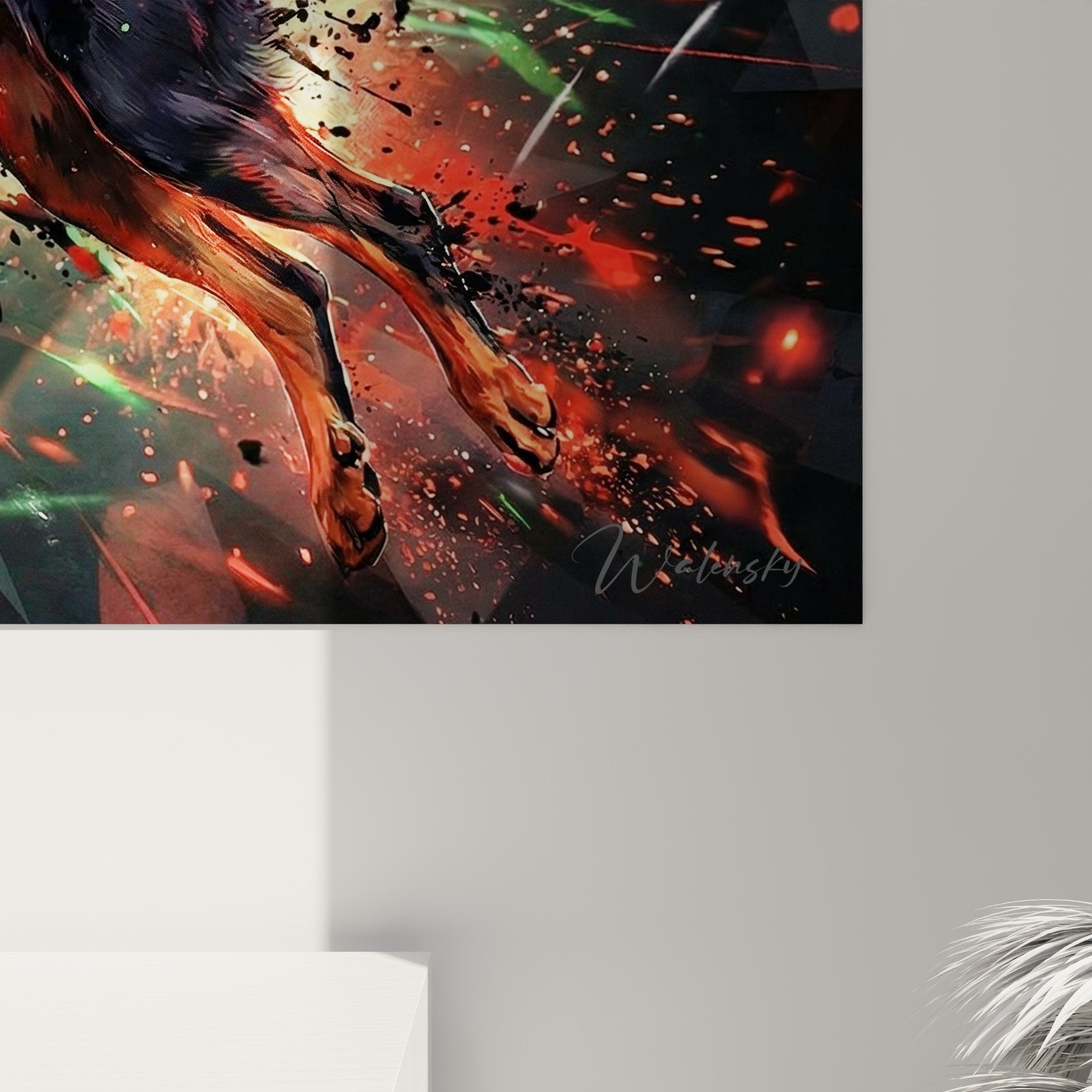Vista d'insieme del quadro Beauceron dinamico in un interno moderno con illuminazione di design