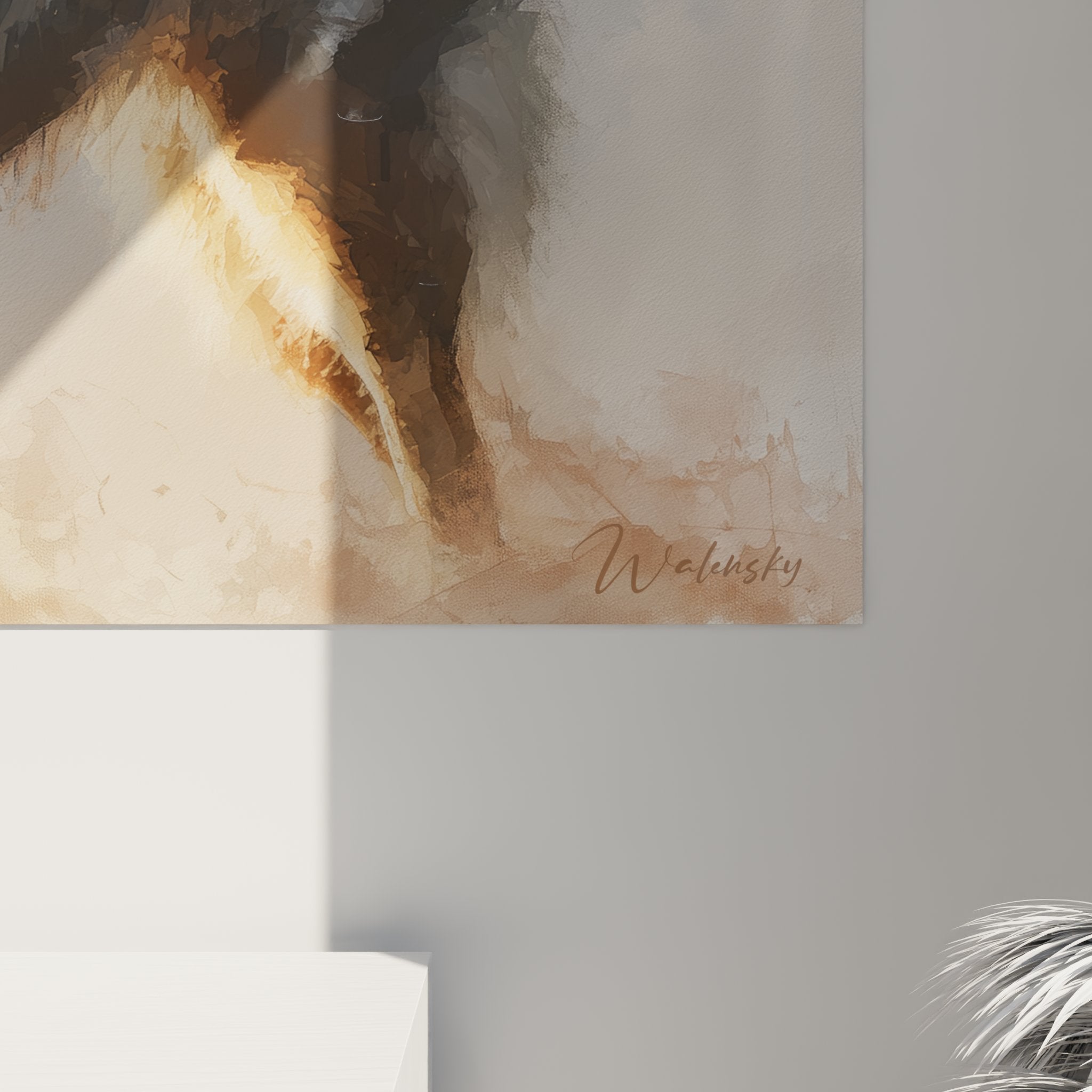 Vue ensemble tableau berger australien decoration murale style aquarelle ambiance contemporaine interieur