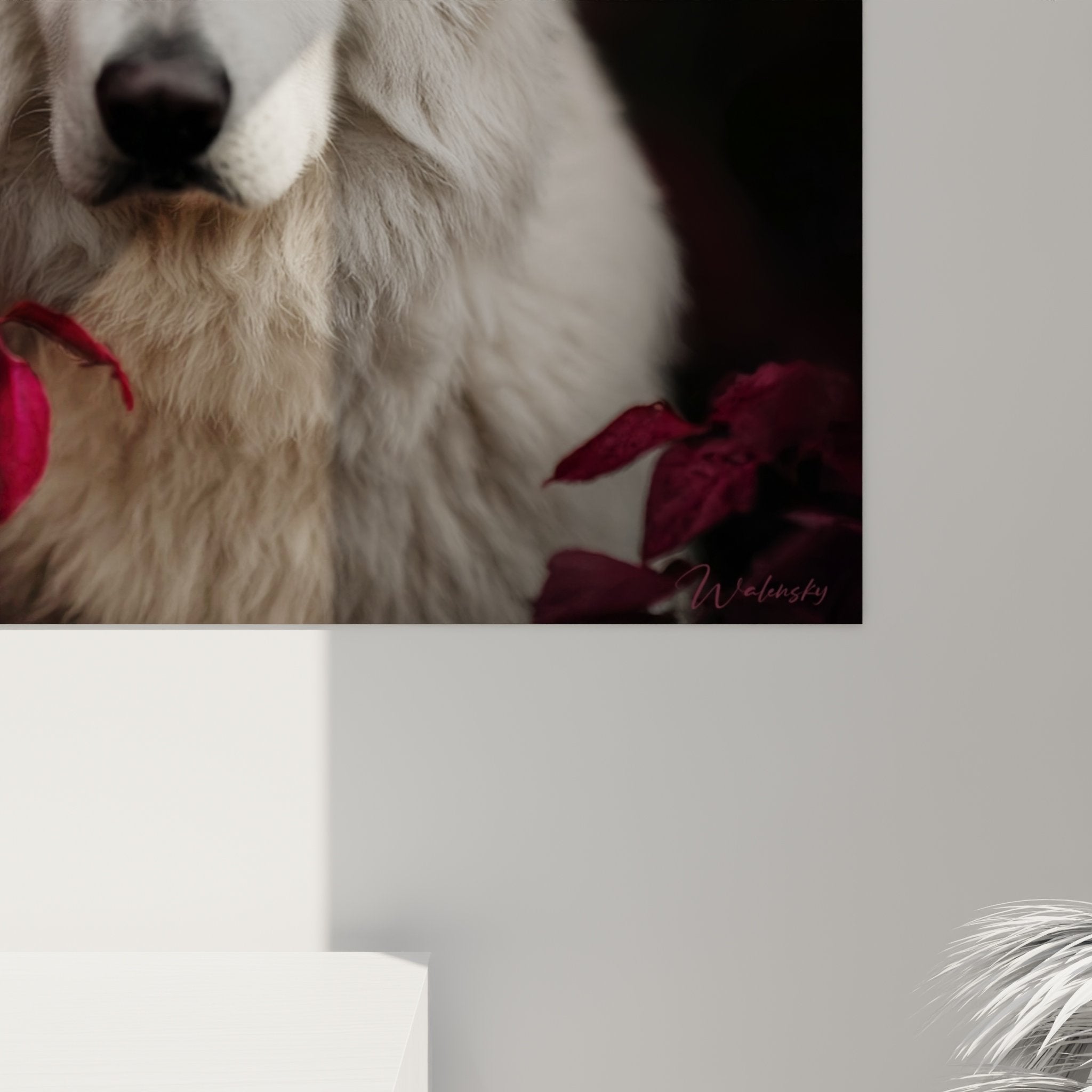 Vue d'ensemble tableau mural Berger Blanc Suisse tons automnaux dans intérieur contemporain chic