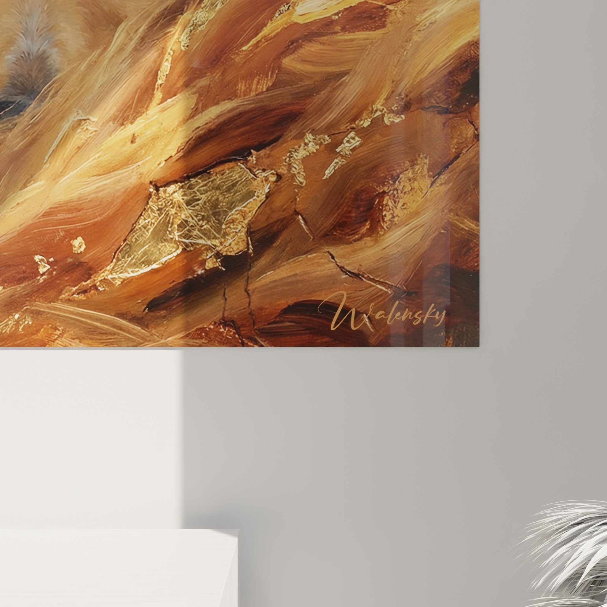 Vue d'ensemble tableau mural Berger des Shetland style contemporain tons terre et cuivre