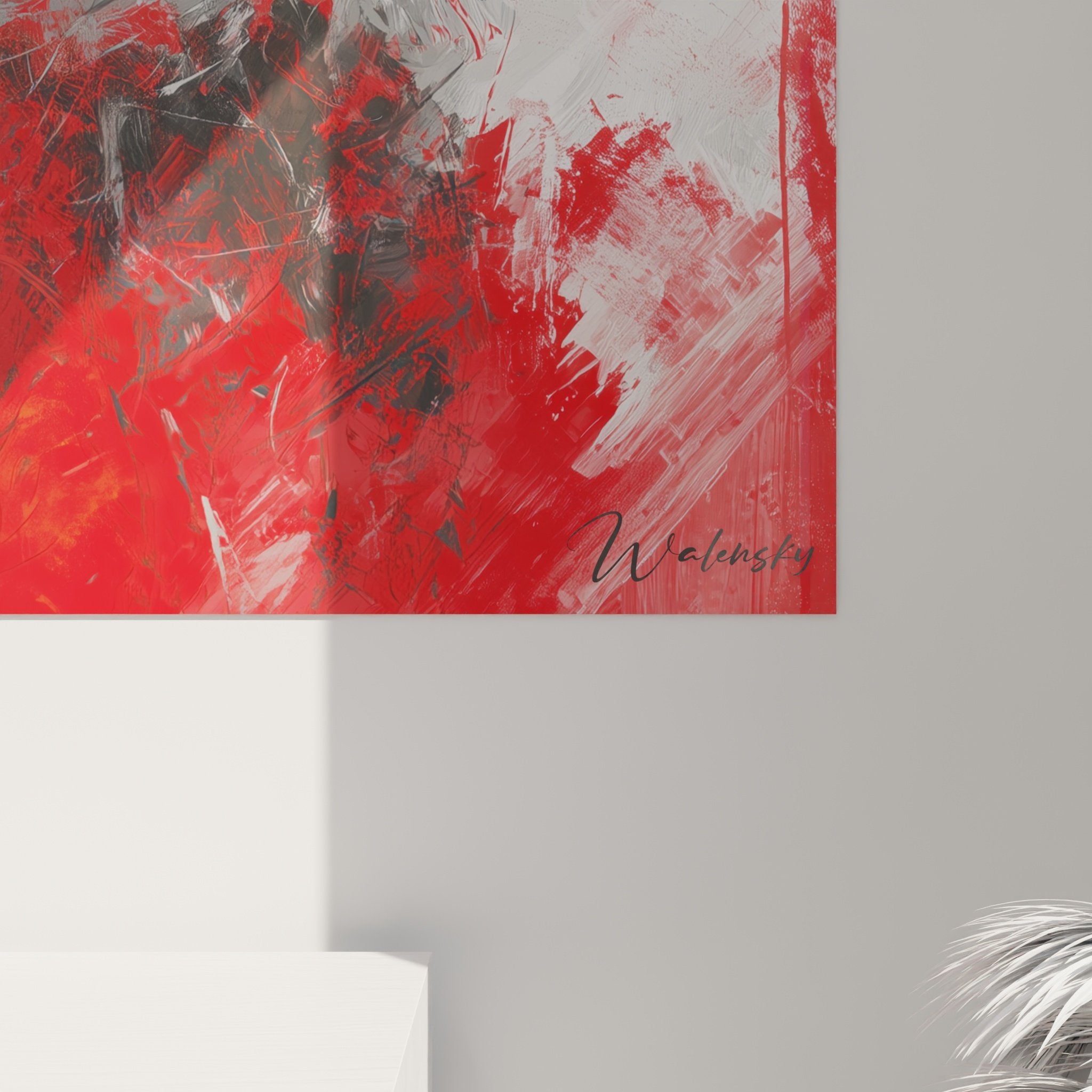 Gesamtansicht Bichon Frise Kunstdruck roter Hintergrund in zeitgenössischem Interieur Wanddekoration