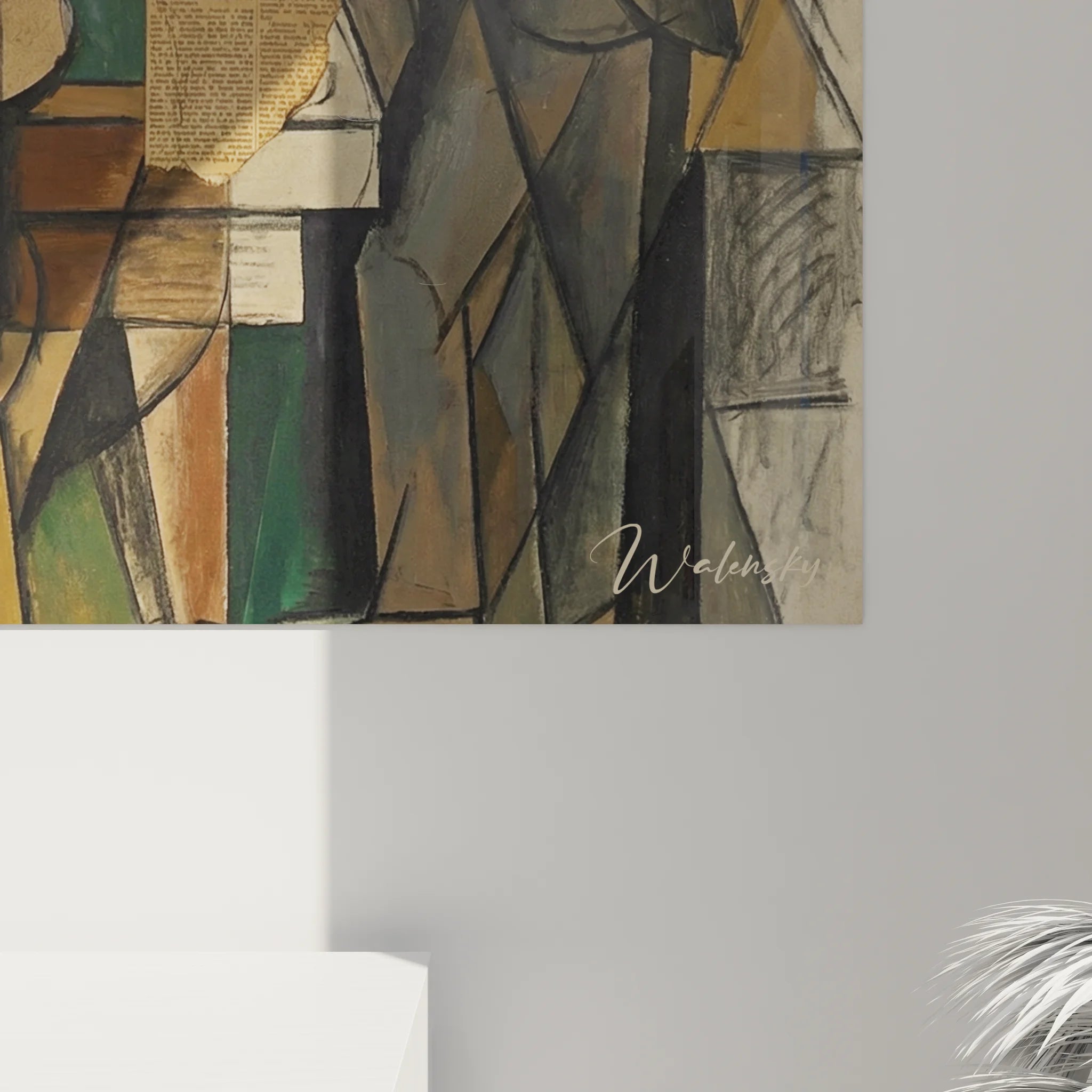 Vue d'ensemble du tableau billard cubiste exposé dans un intérieur moderne et lumineux