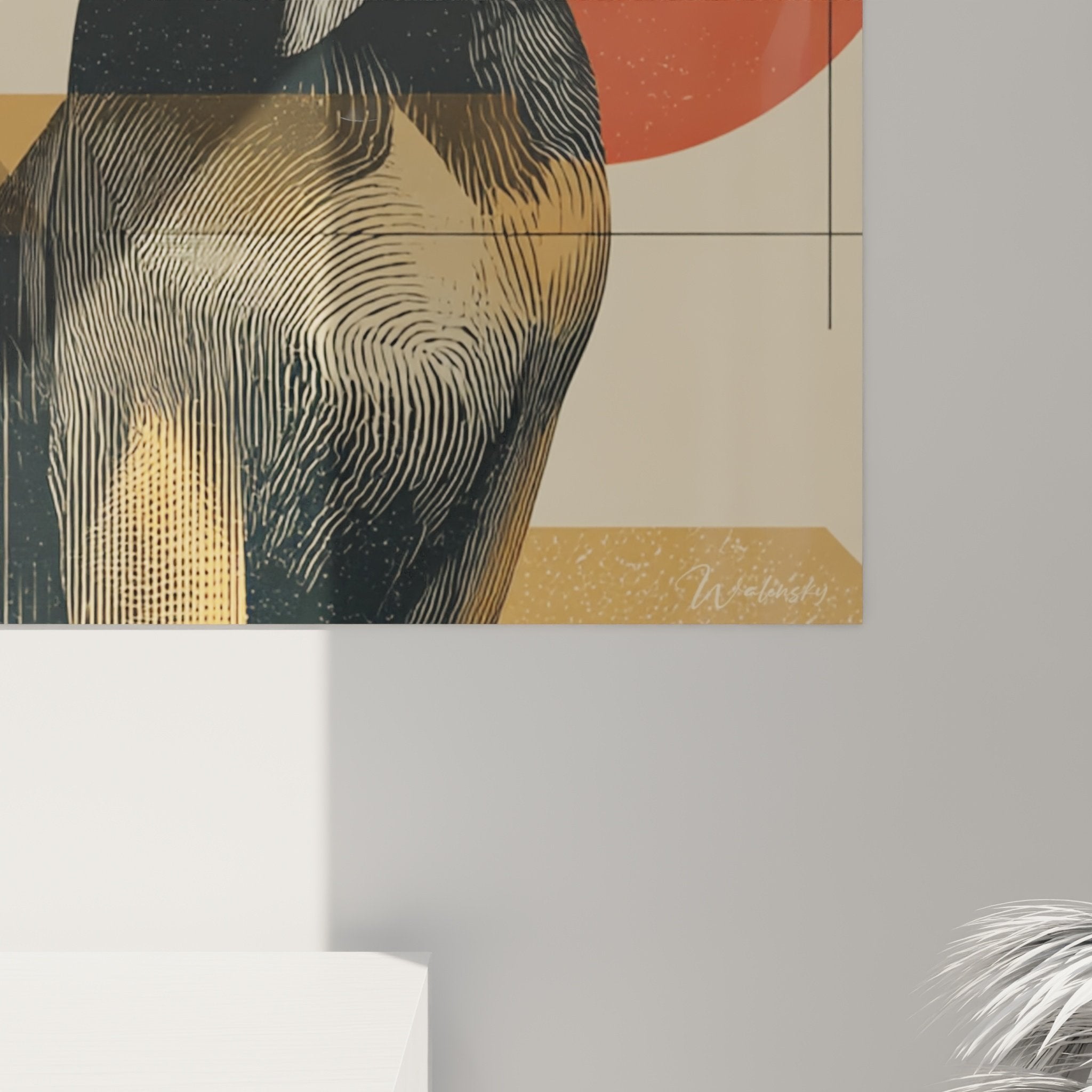 Vue d'ensemble tableau Bloodhound avec formes géométriques colorées et composition artistique contemporaine